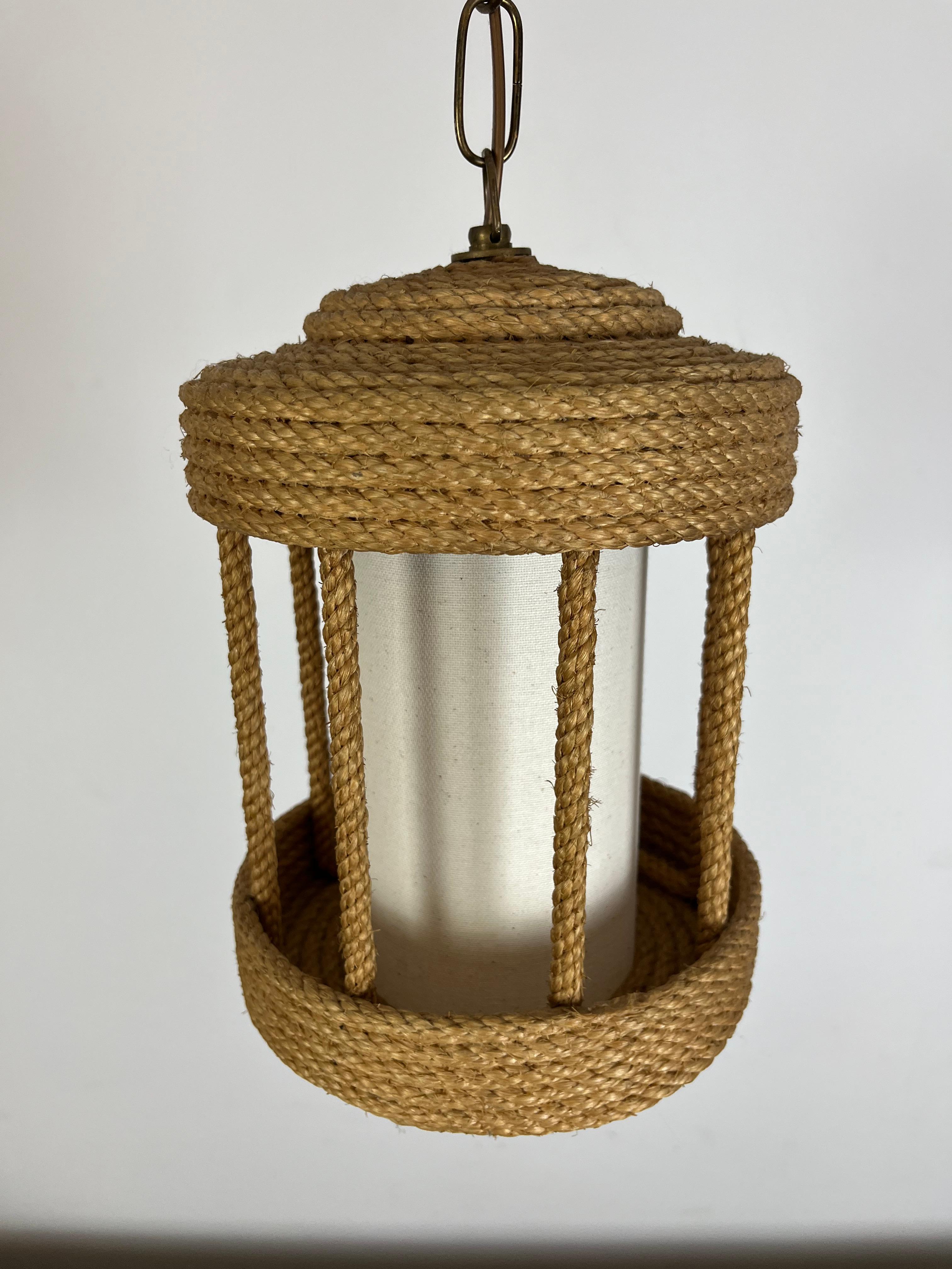 French Audoux Minnet rope lantern chandelier, 1950's For Sale 1