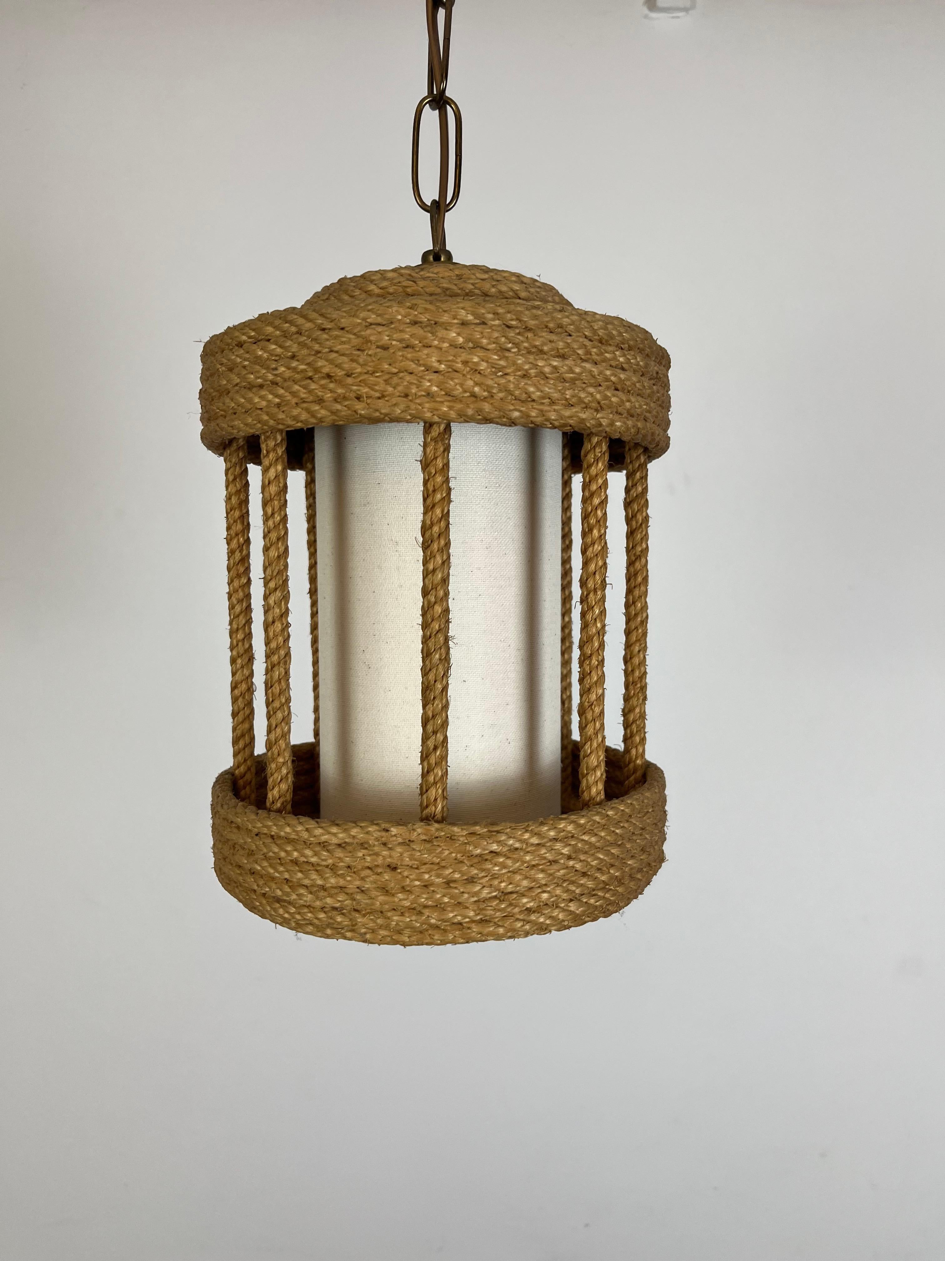 French Audoux Minnet rope lantern chandelier, 1950's For Sale 2
