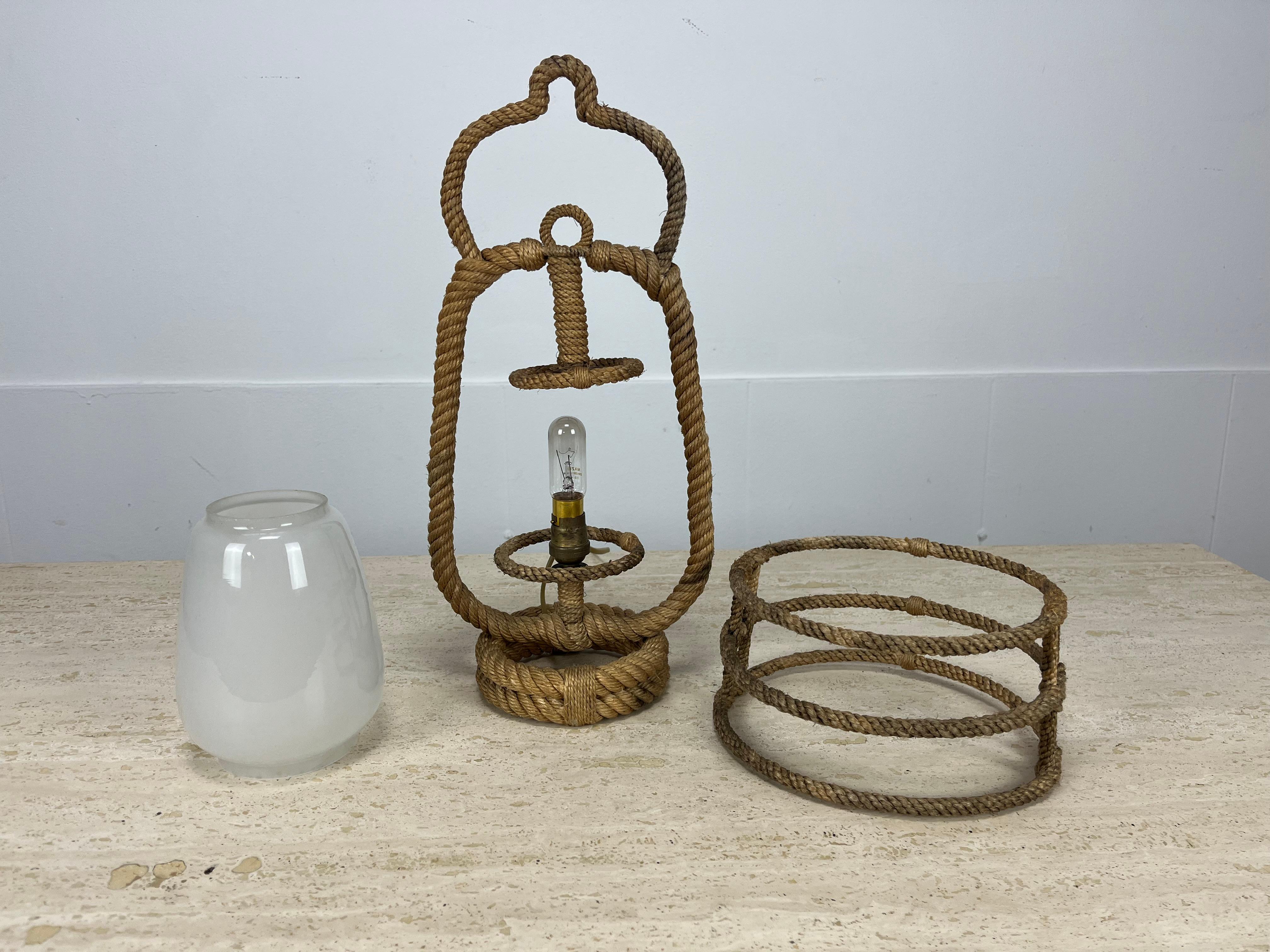Lampada a lanterna in corda francese Audoux Minet, anni '50 in vendita 3