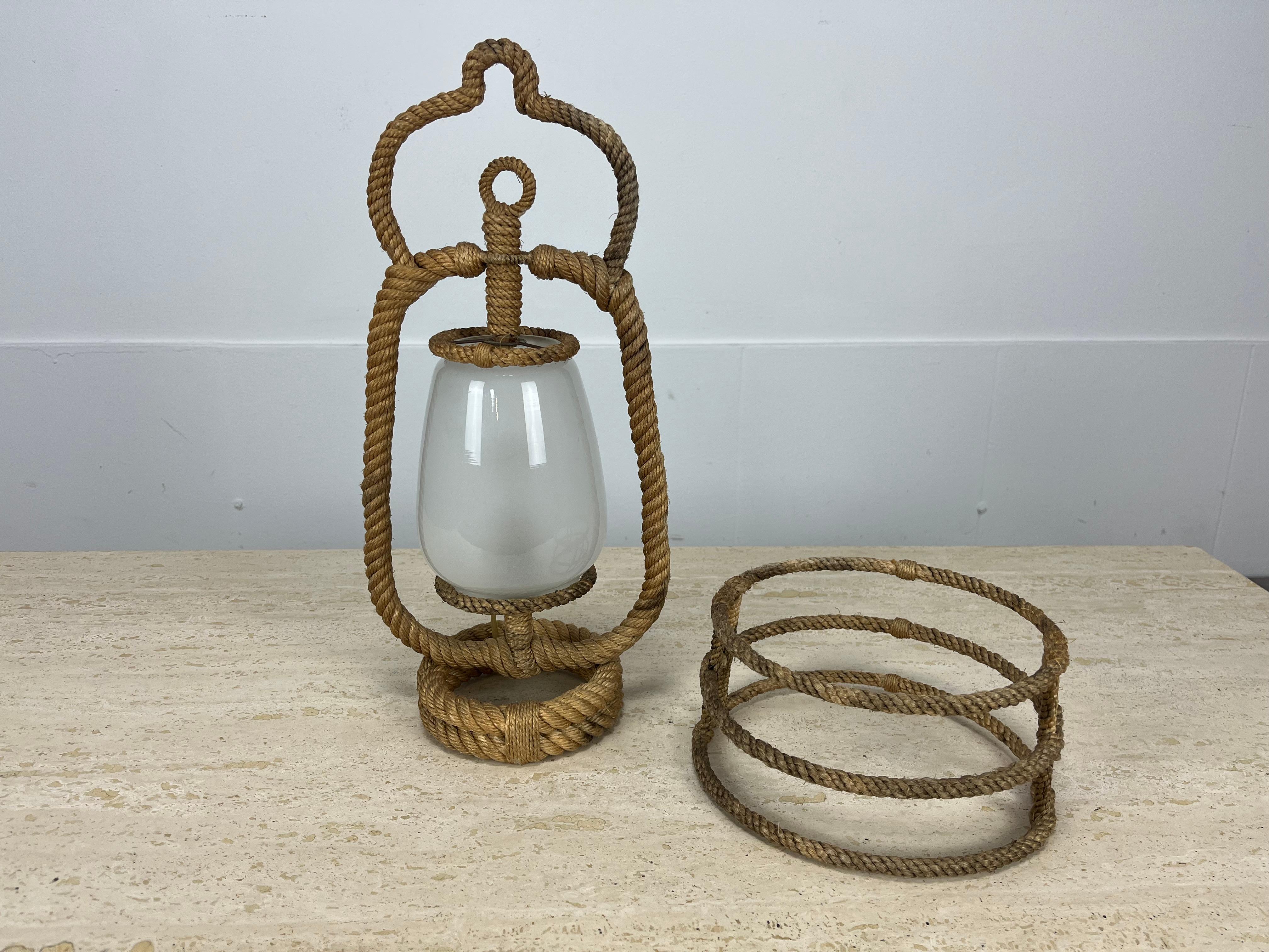 Lampada a lanterna in corda francese Audoux Minet, anni '50 in vendita 4