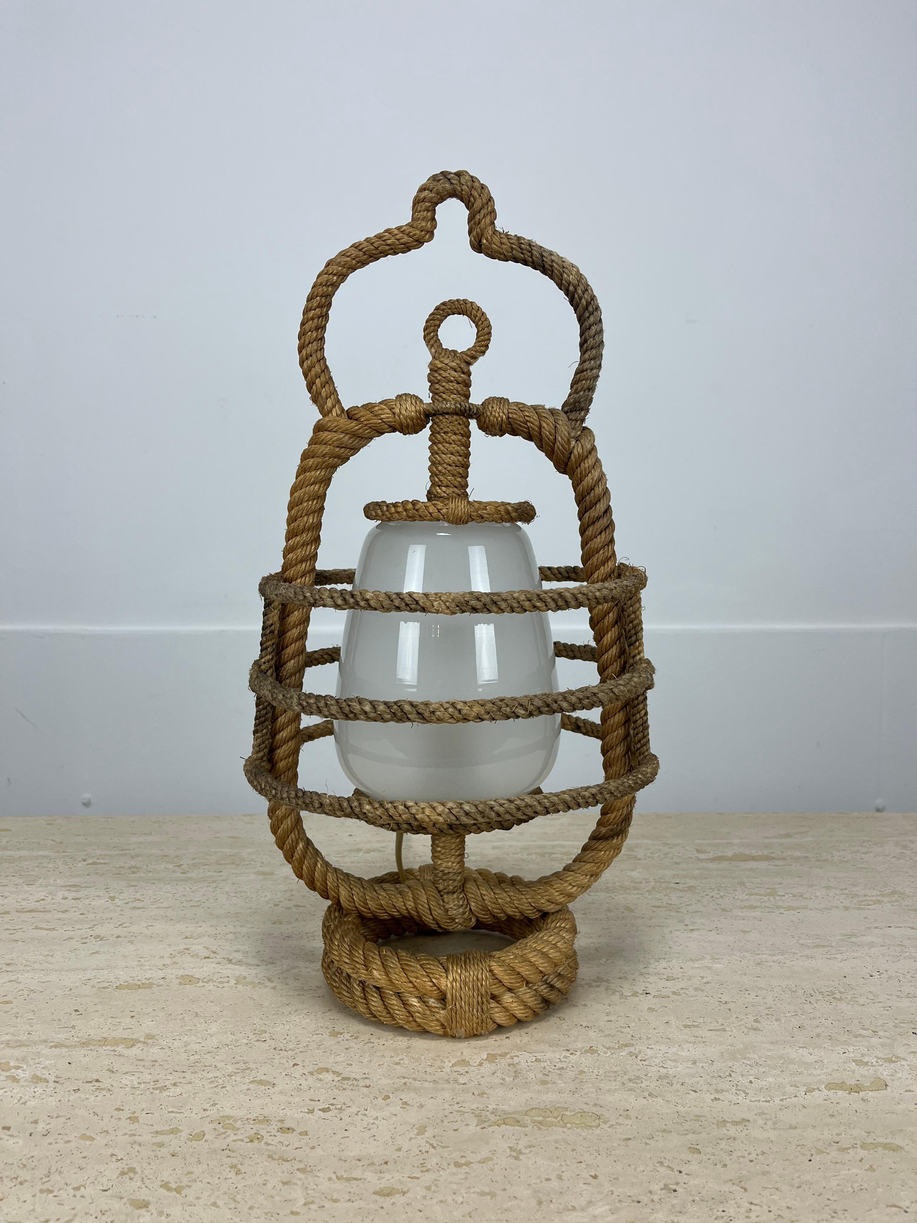 Francese Lampada a lanterna in corda francese Audoux Minet, anni '50 in vendita