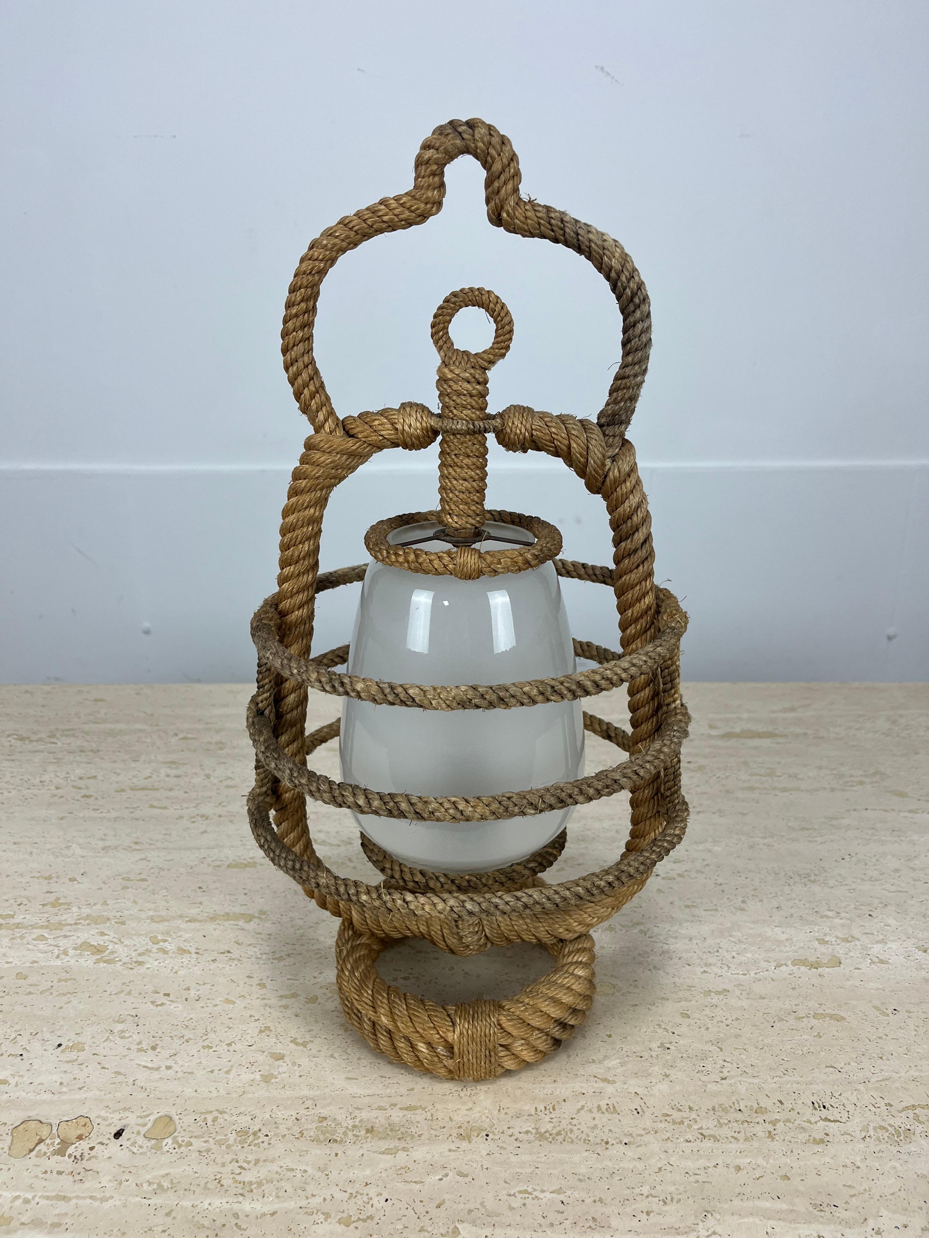 Lampada a lanterna in corda francese Audoux Minet, anni '50 In condizioni buone in vendita a BELFORT, FR