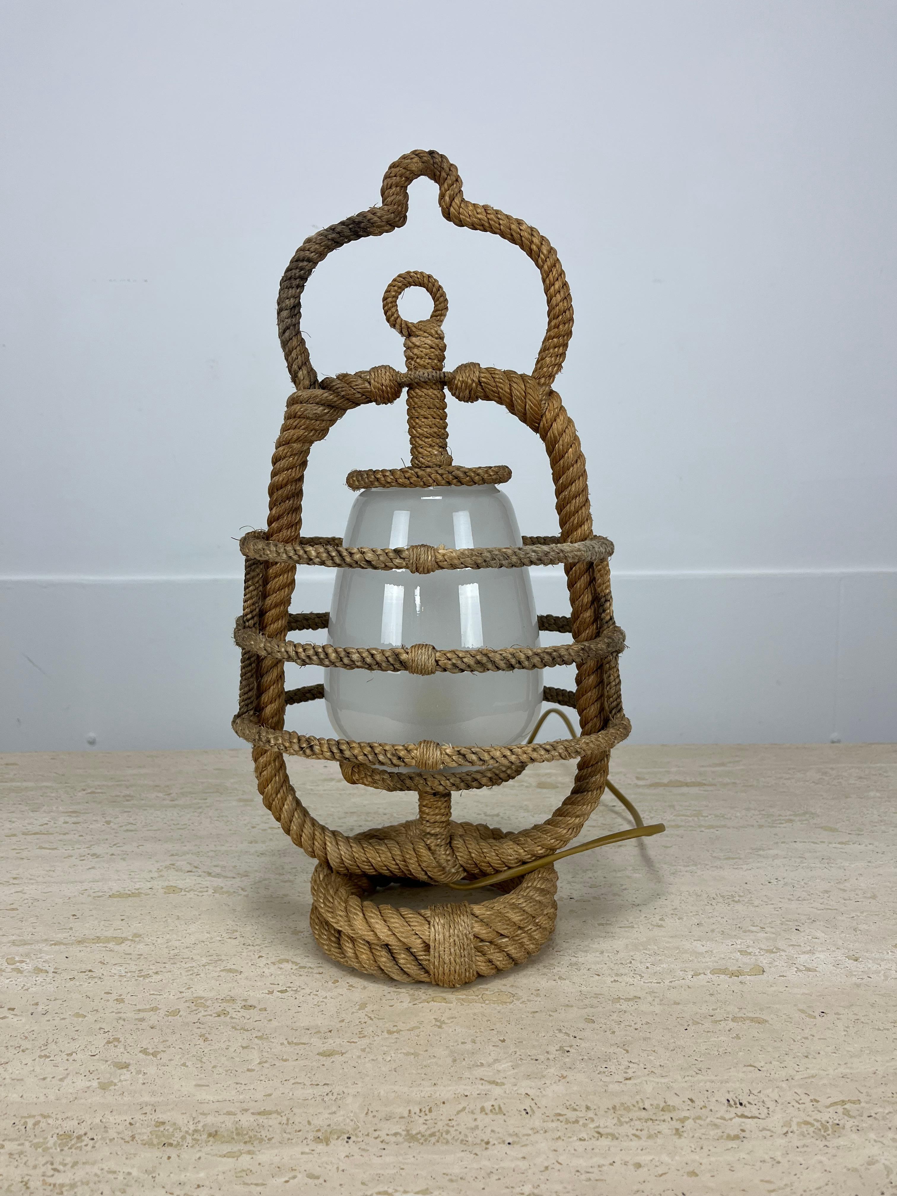Corda Lampada a lanterna in corda francese Audoux Minet, anni '50 in vendita