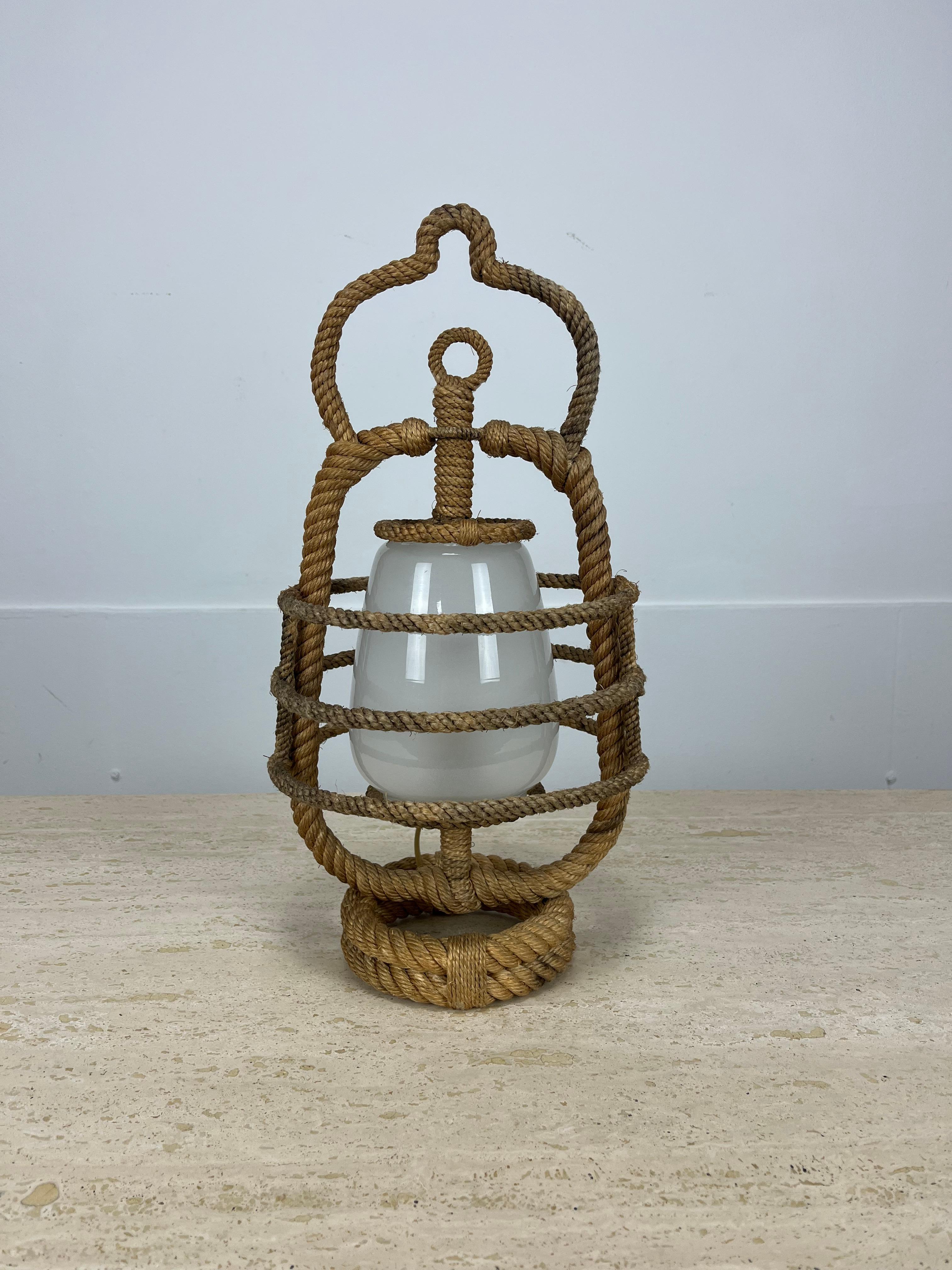 Lampada a lanterna in corda francese Audoux Minet, anni '50 in vendita 2
