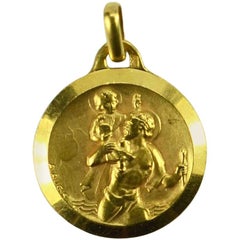 Vintage French Augis 18 Karat Yellow Gold St Christopher Charm Pendant Medal