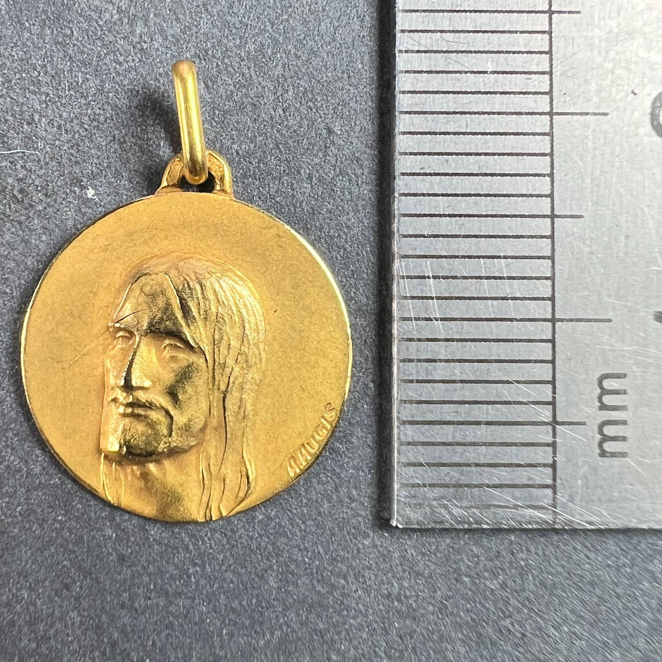 French Augis 18K Yellow Gold Jesus Christ Medal Charm Pendant For Sale 6