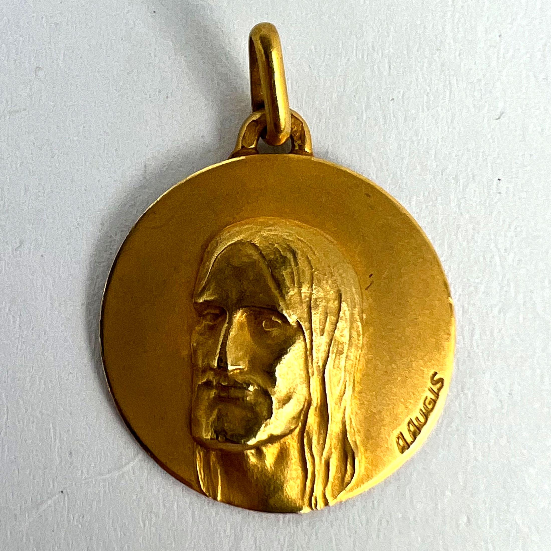 French Augis 18K Yellow Gold Jesus Christ Medal Charm Pendant For Sale 8