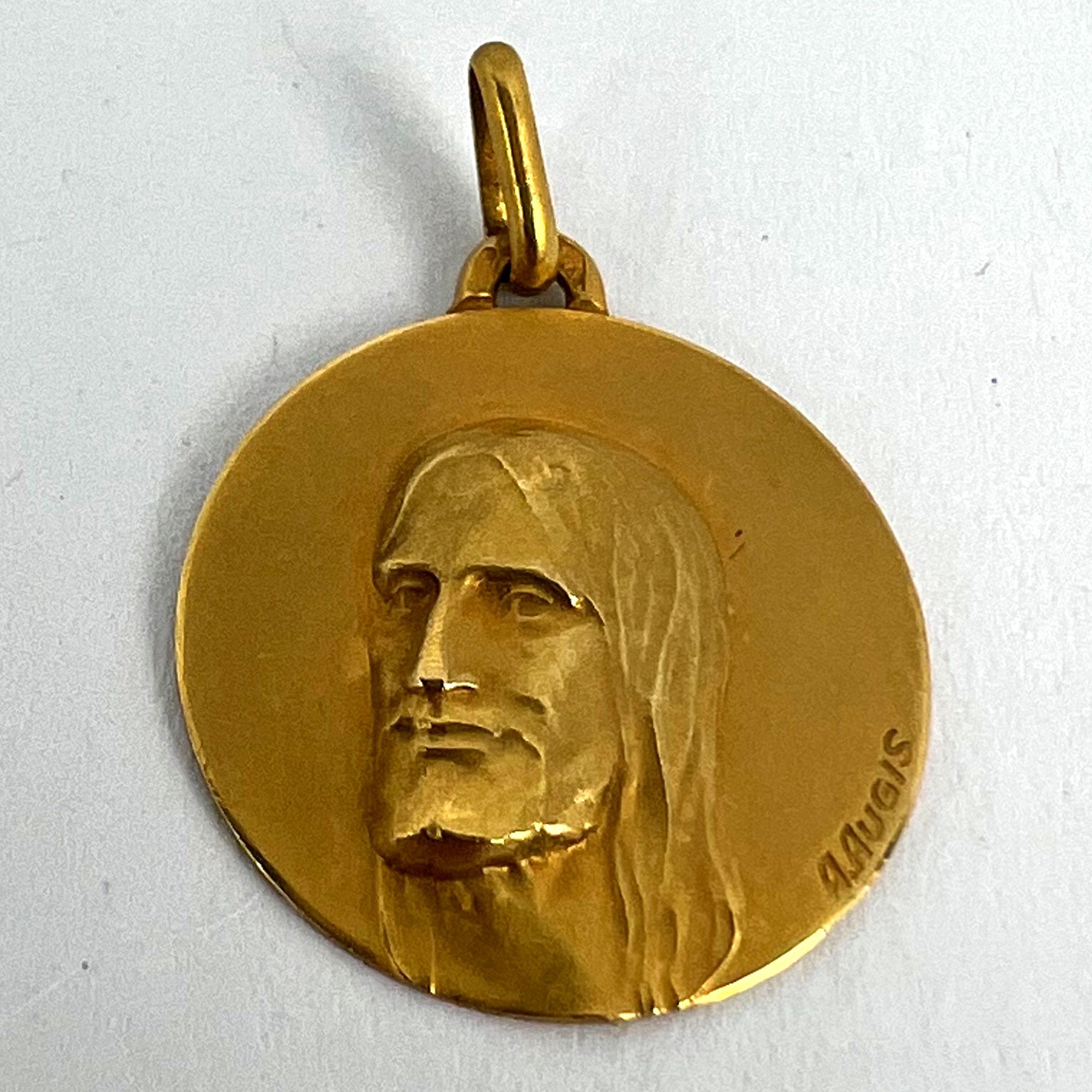 French Augis 18K Yellow Gold Jesus Christ Medal Charm Pendant For Sale 9