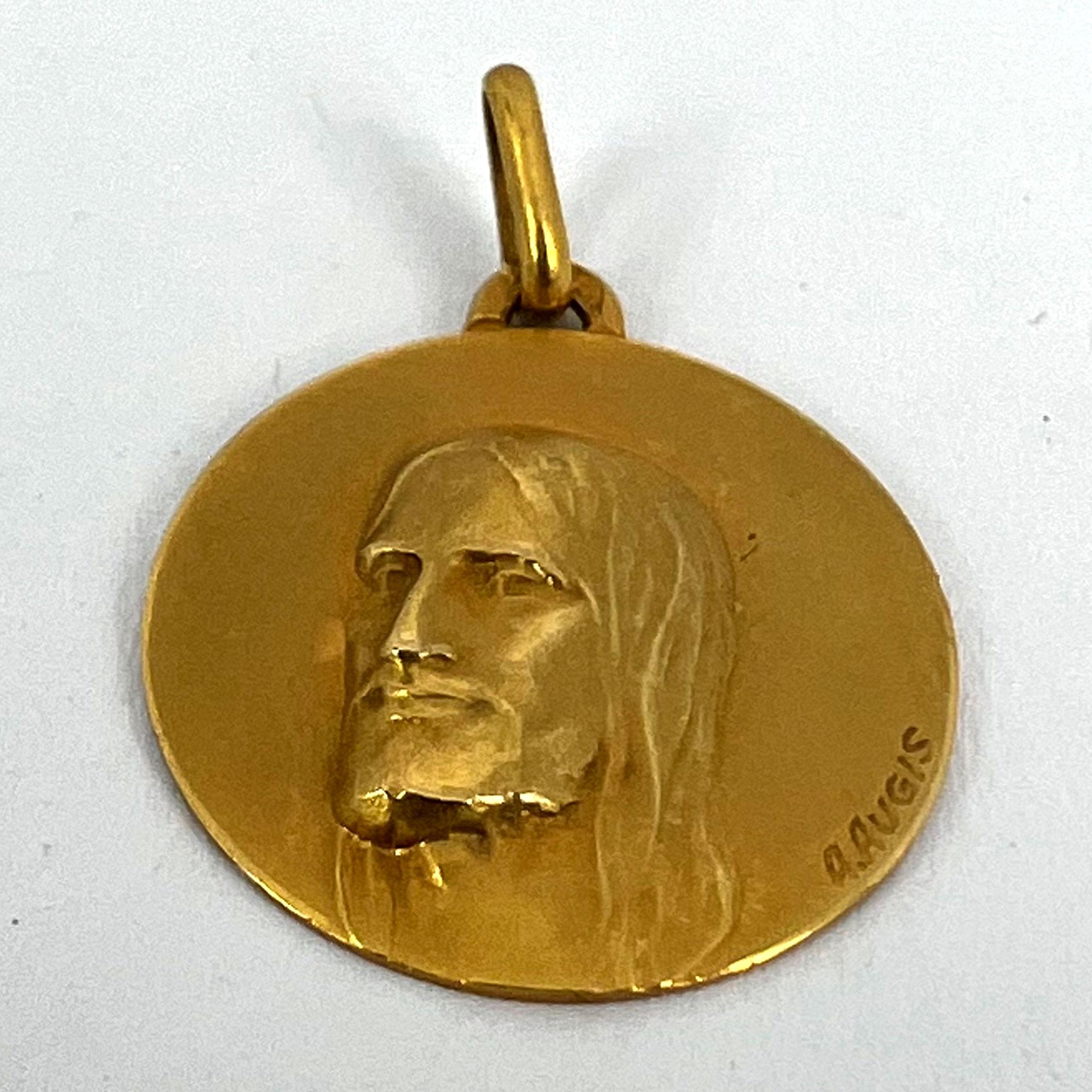 French Augis 18K Yellow Gold Jesus Christ Medal Charm Pendant For Sale 10