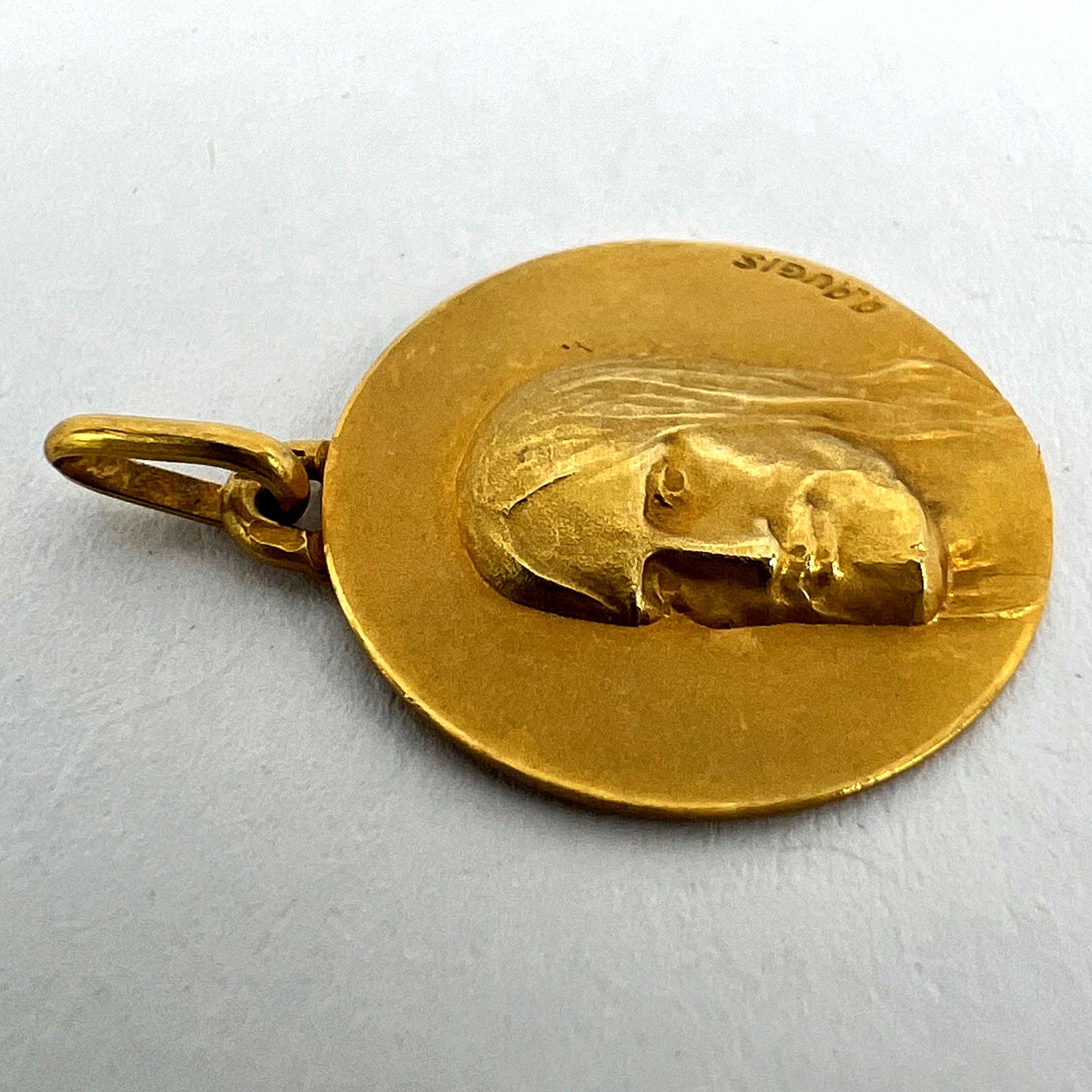 French Augis 18K Yellow Gold Jesus Christ Medal Charm Pendant For Sale 11