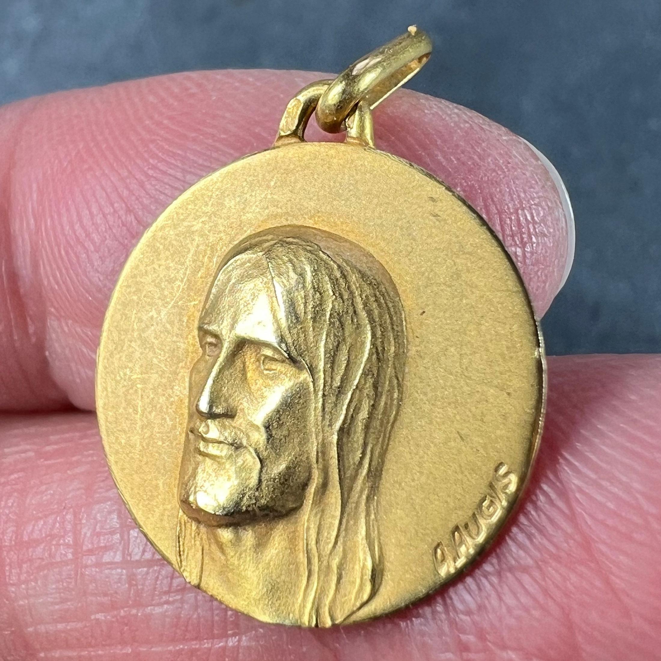 French Augis 18K Yellow Gold Jesus Christ Medal Charm Pendant For Sale 2