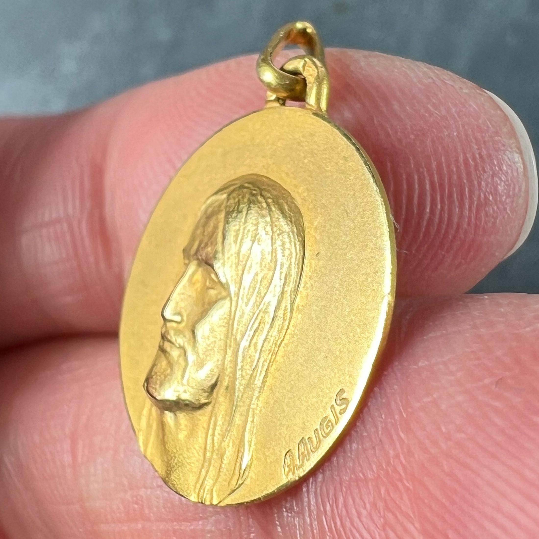 French Augis 18K Yellow Gold Jesus Christ Medal Charm Pendant For Sale 3