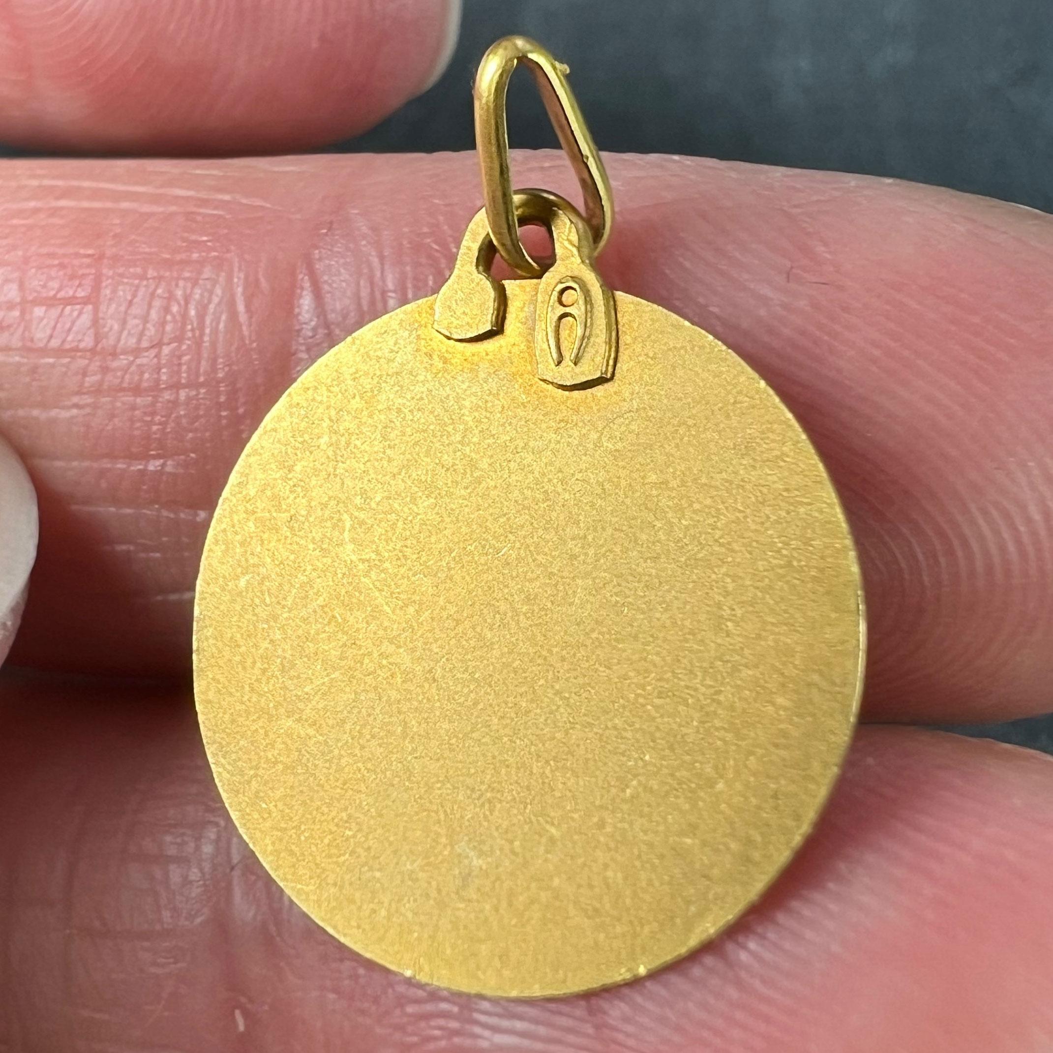 French Augis 18K Yellow Gold Jesus Christ Medal Charm Pendant For Sale 5