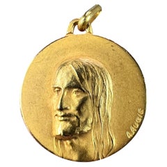 French Augis 18K Yellow Gold Jesus Christ Medal Charm Pendant