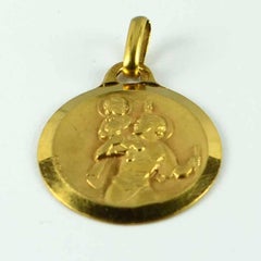 French Augis 18 Karat Yellow Gold St Christopher Charm Pendant Medal