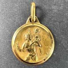 French Augis Or Jaune 18K Médaille Pendentif Charm St Christophe