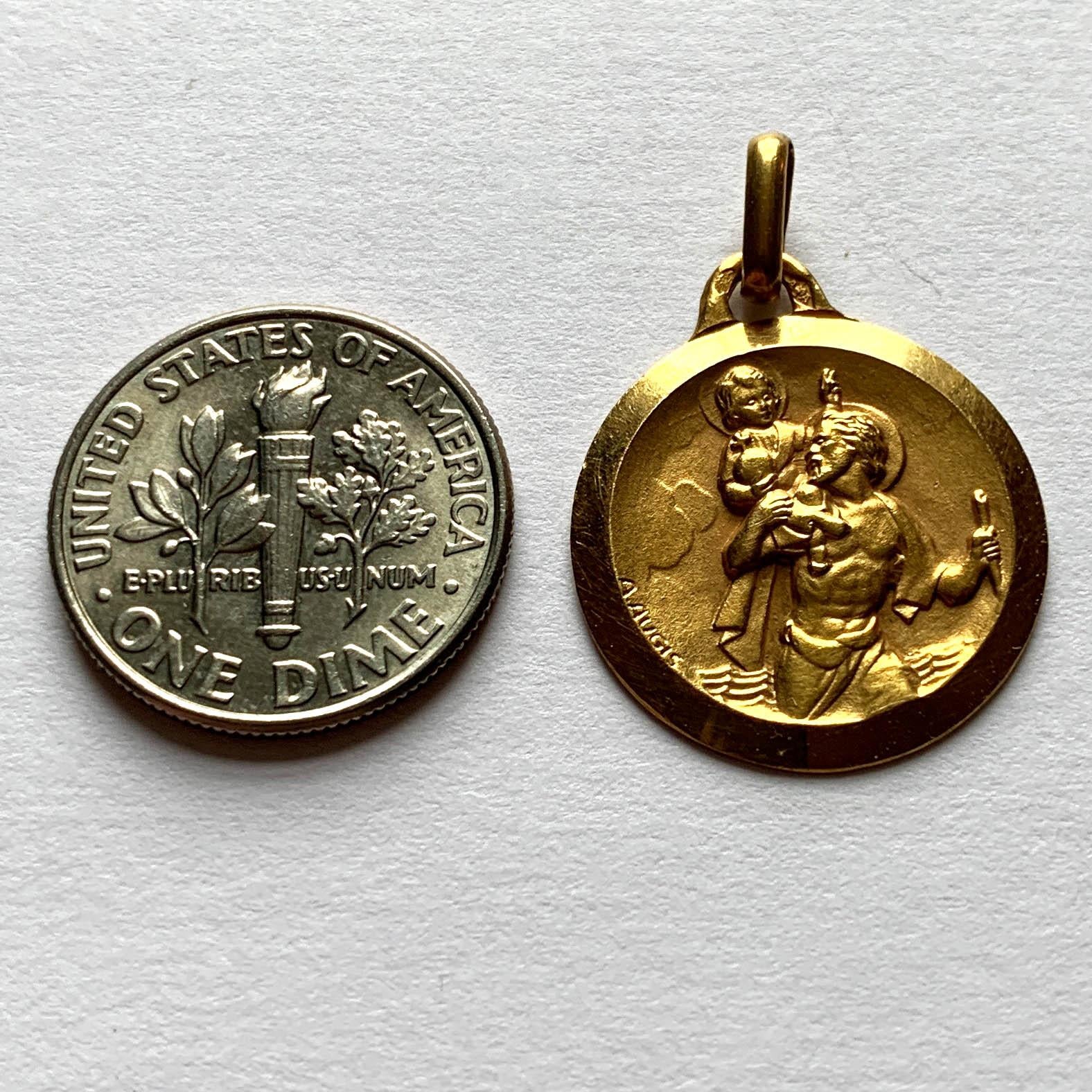 French Augis 18 Karat Yellow Gold St Christopher Charm Pendant Medal 2