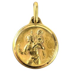 French Augis 18K Yellow Gold St Christopher Charm Pendant Medal