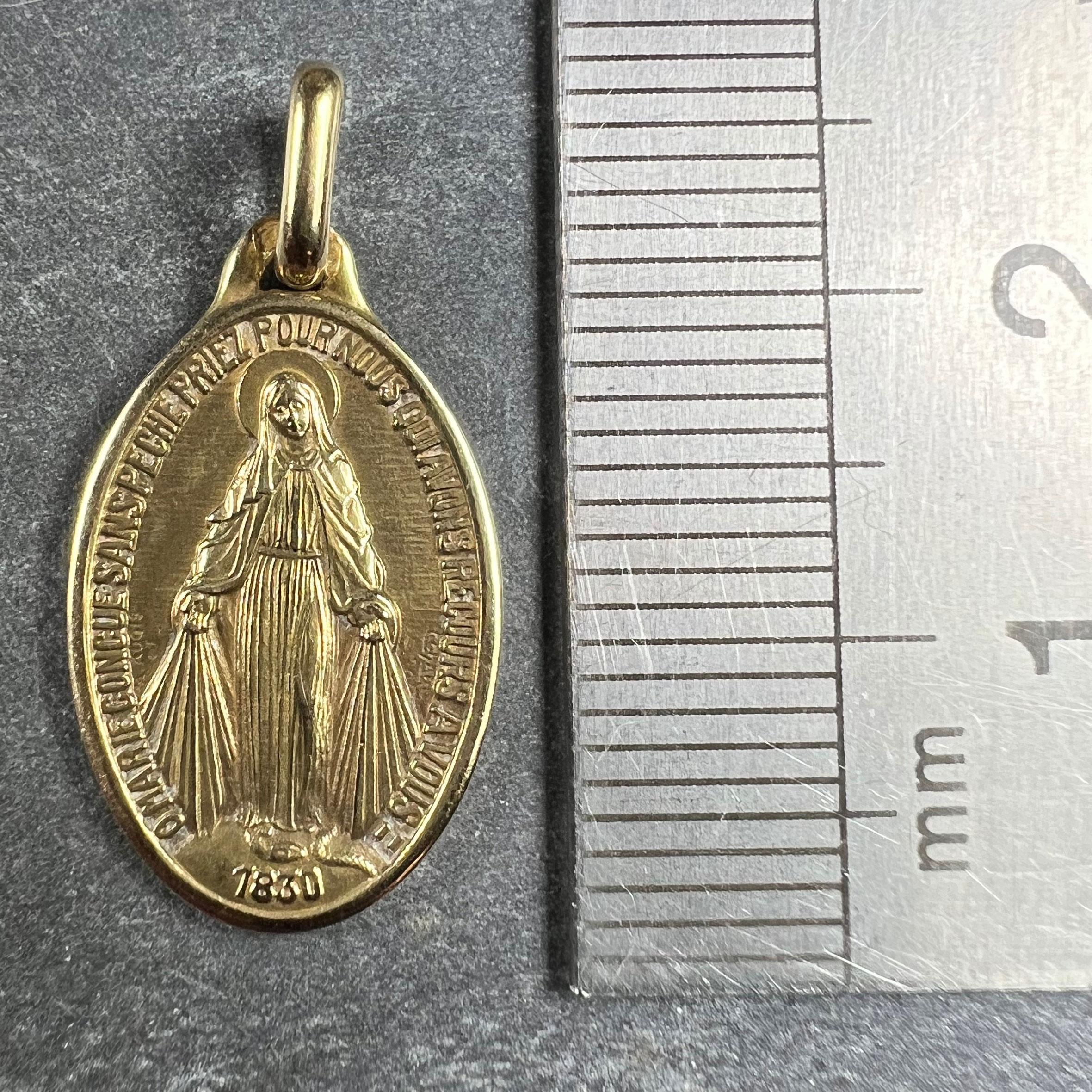Pendentif français en or jaune 18 carats avec médaille de la Vierge Marie Miraculous 6