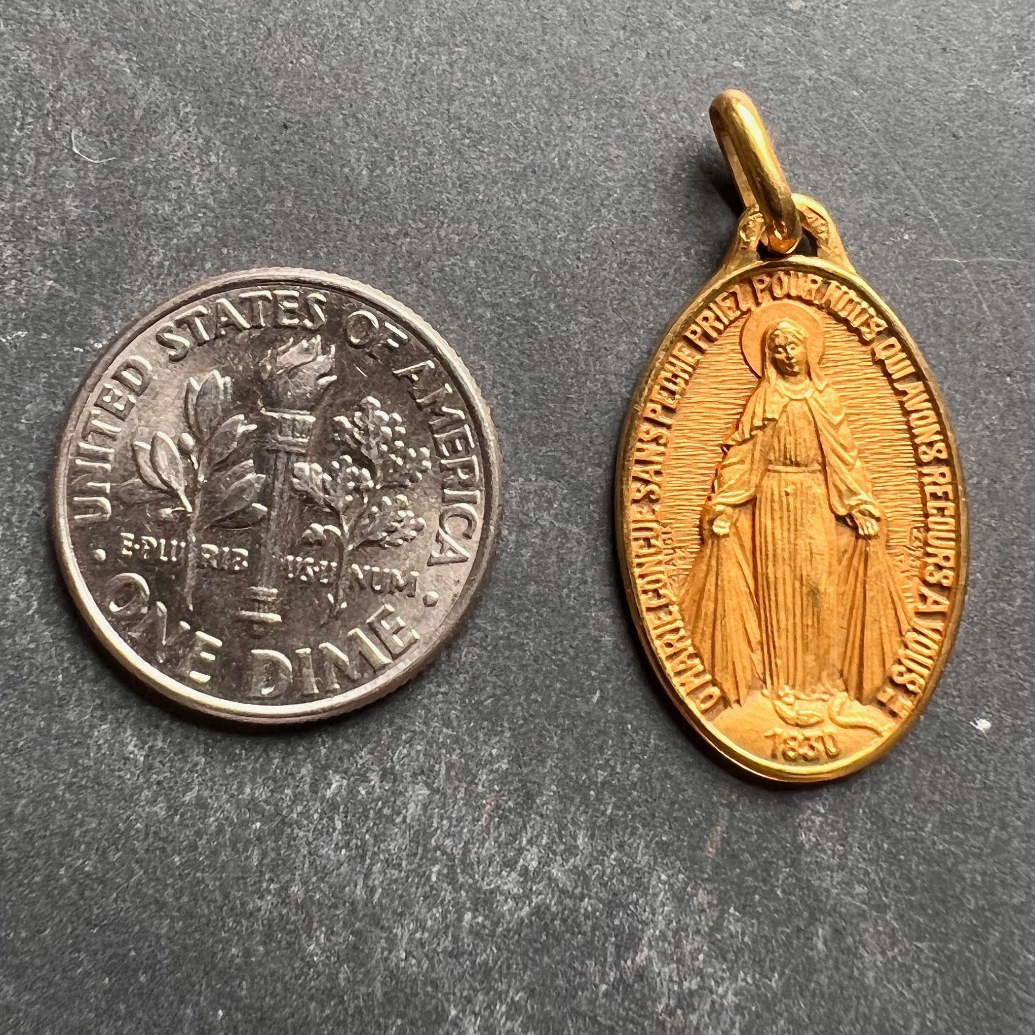 French Augis 18K Yellow Gold Virgin Mary Miraculous Medal Charm Pendant 1