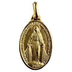 Vintage French Augis 18K Yellow Gold Virgin Mary Miraculous Medal Charm Pendant