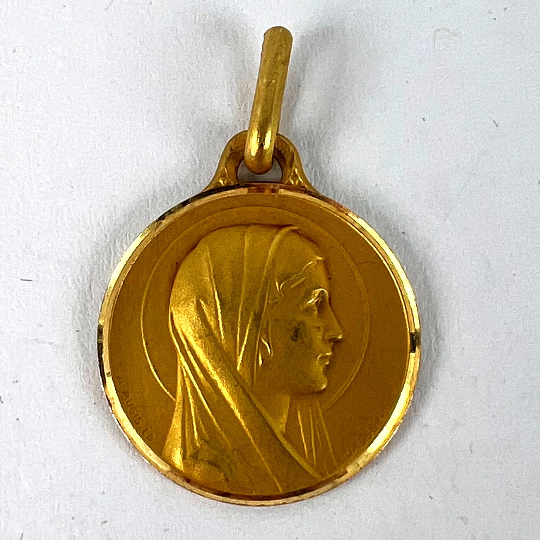 French Augis Lasserre Virgin Mary 18K Yellow Gold Medal Pendant For Sale 7