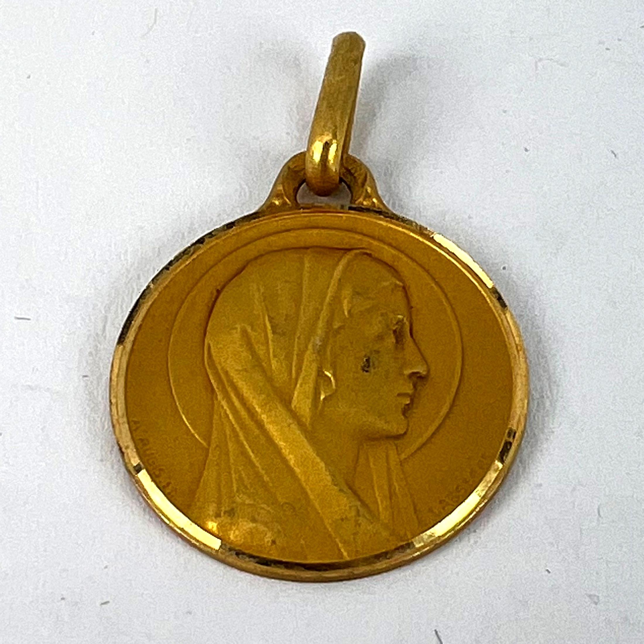 French Augis Lasserre Virgin Mary 18K Yellow Gold Medal Pendant For Sale 8