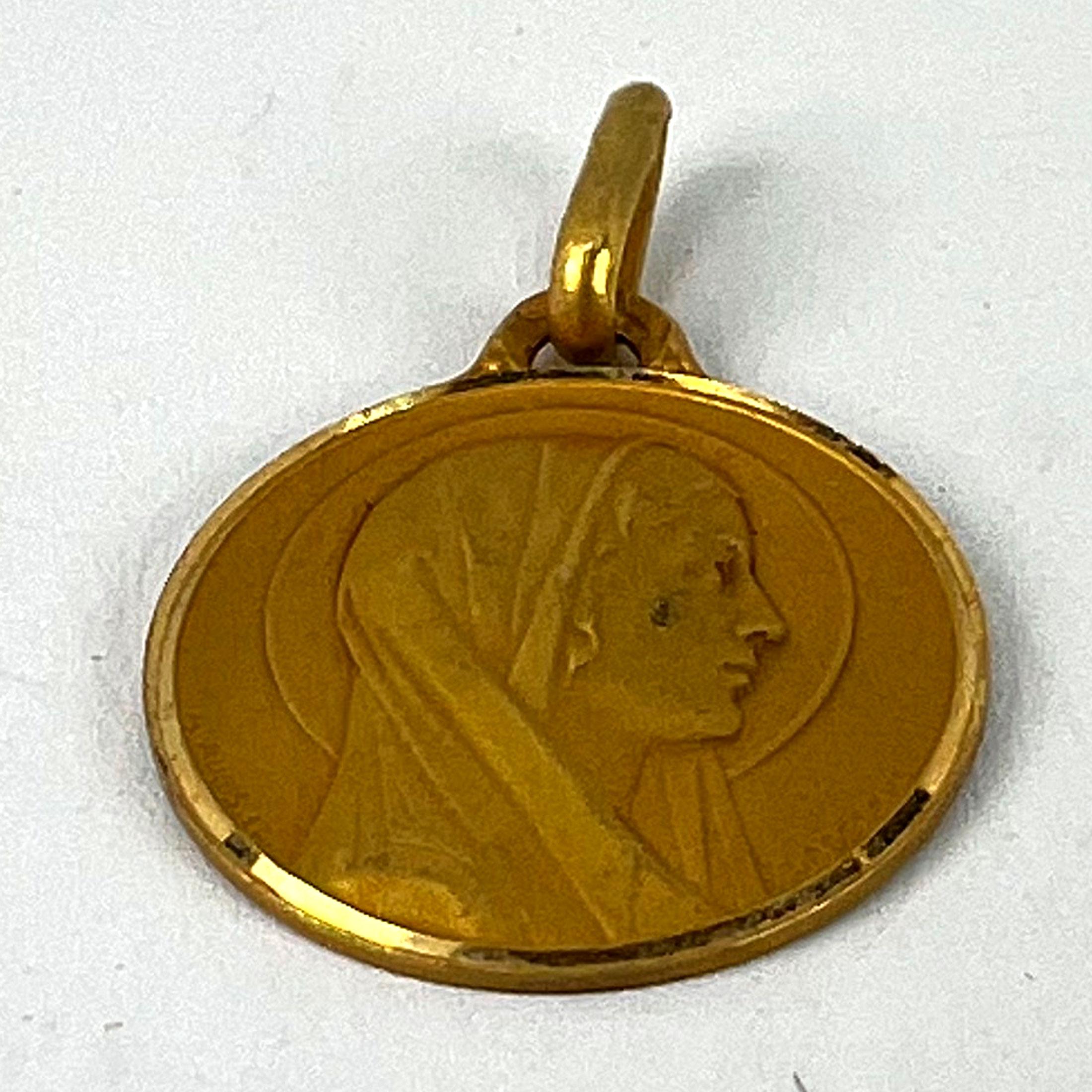 French Augis Lasserre Virgin Mary 18K Yellow Gold Medal Pendant For Sale 9