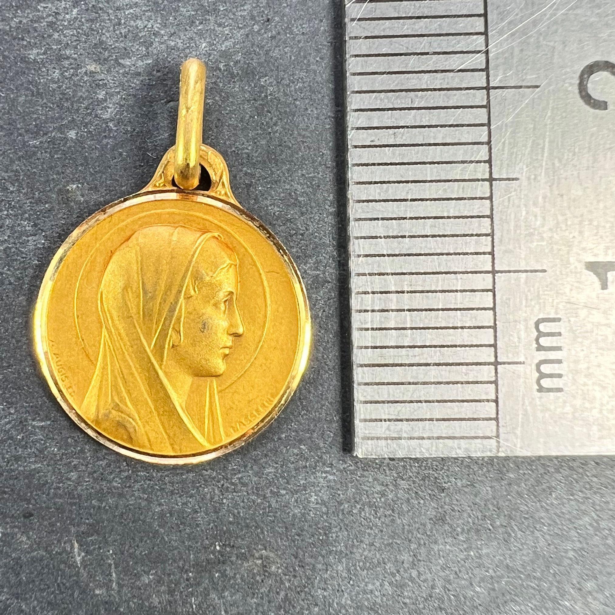 French Augis Lasserre Virgin Mary 18K Yellow Gold Medal Pendant For Sale 5