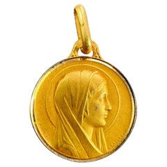 French Augis Lasserre Virgin Mary 18K Yellow Gold Medal Pendant