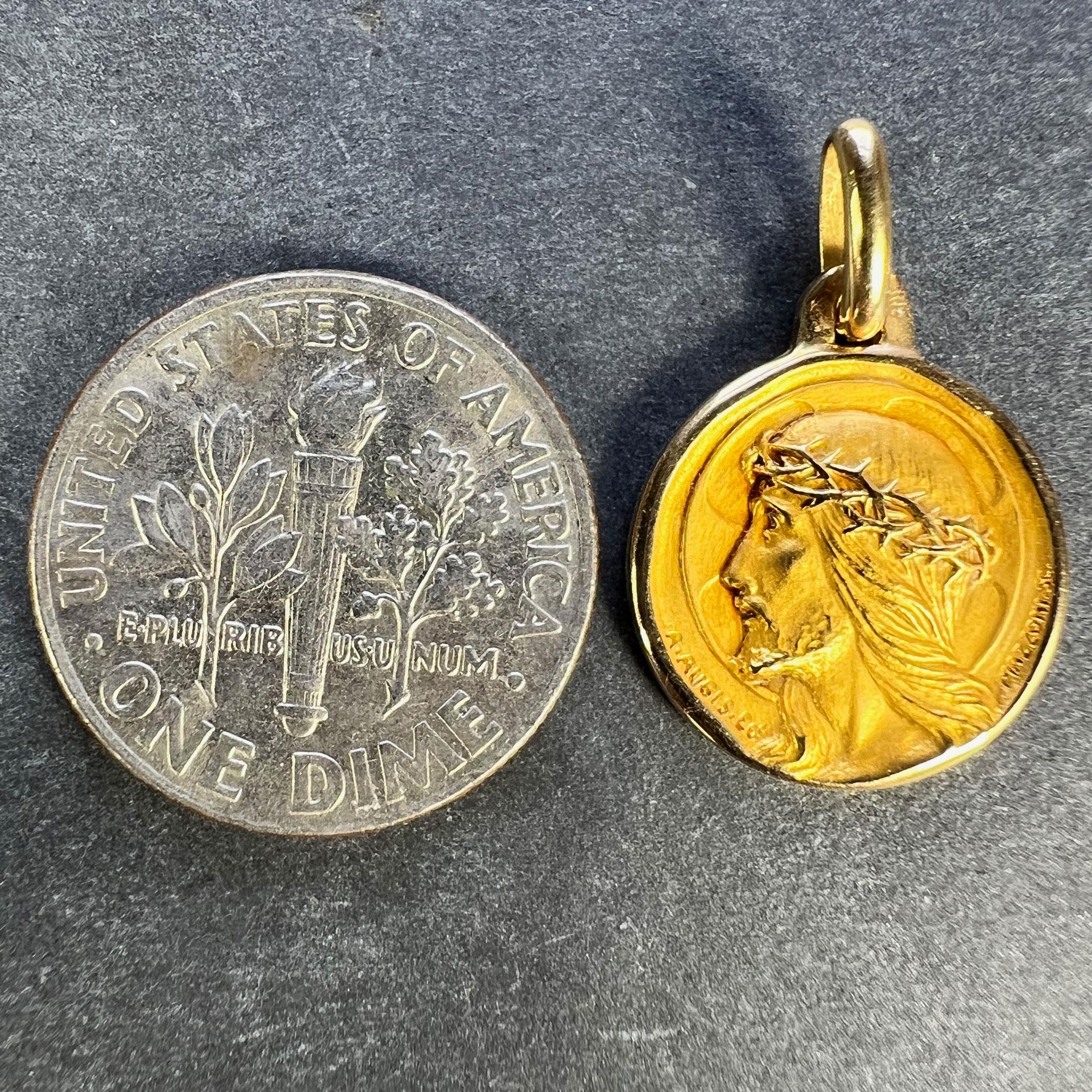 Französisch A. Augis Mazzoni Jesus Christus Dornenkrone  18K Gelbgold Gold Medal Anhänger im Angebot 6