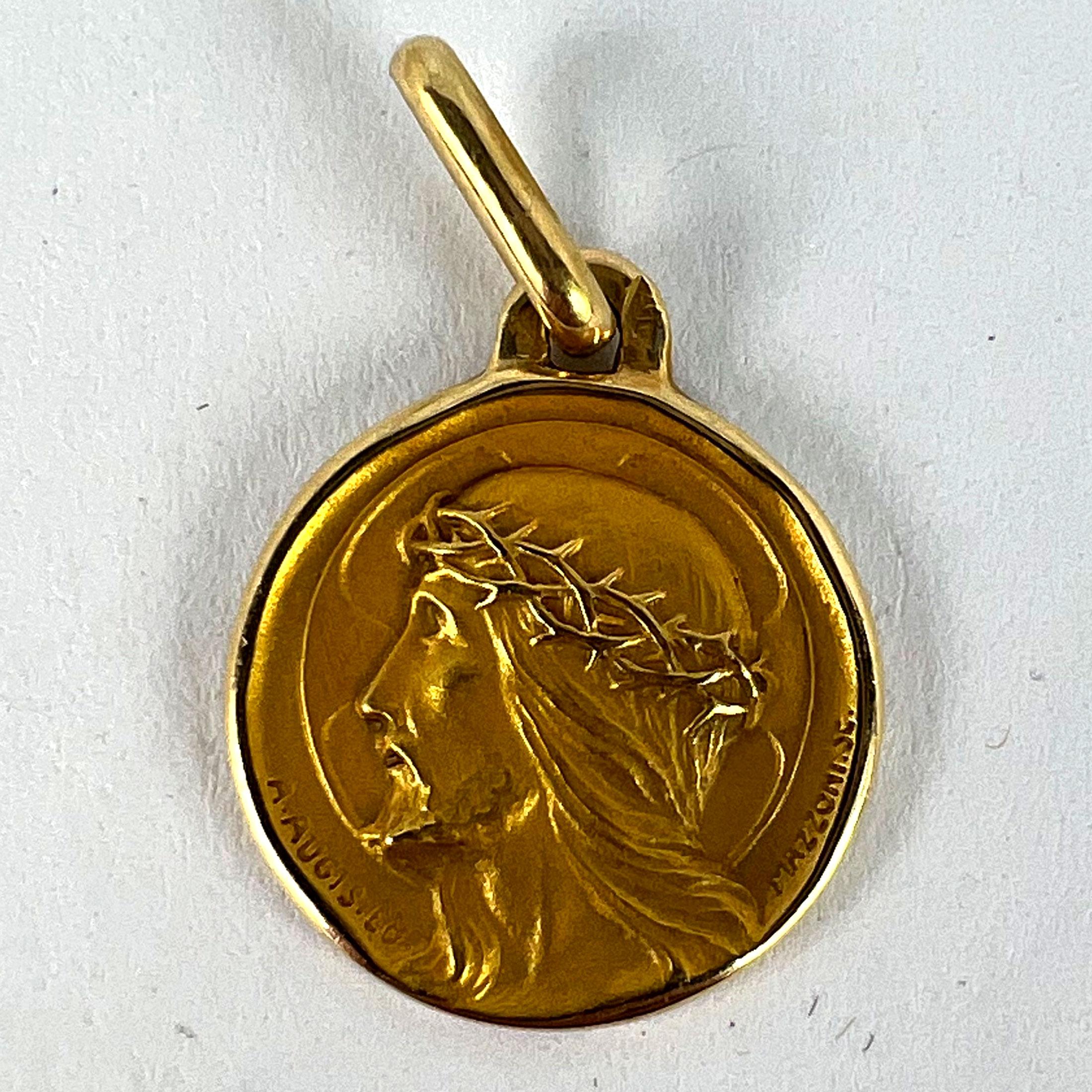 Französisch A. Augis Mazzoni Jesus Christus Dornenkrone  18K Gelbgold Gold Medal Anhänger im Angebot 7