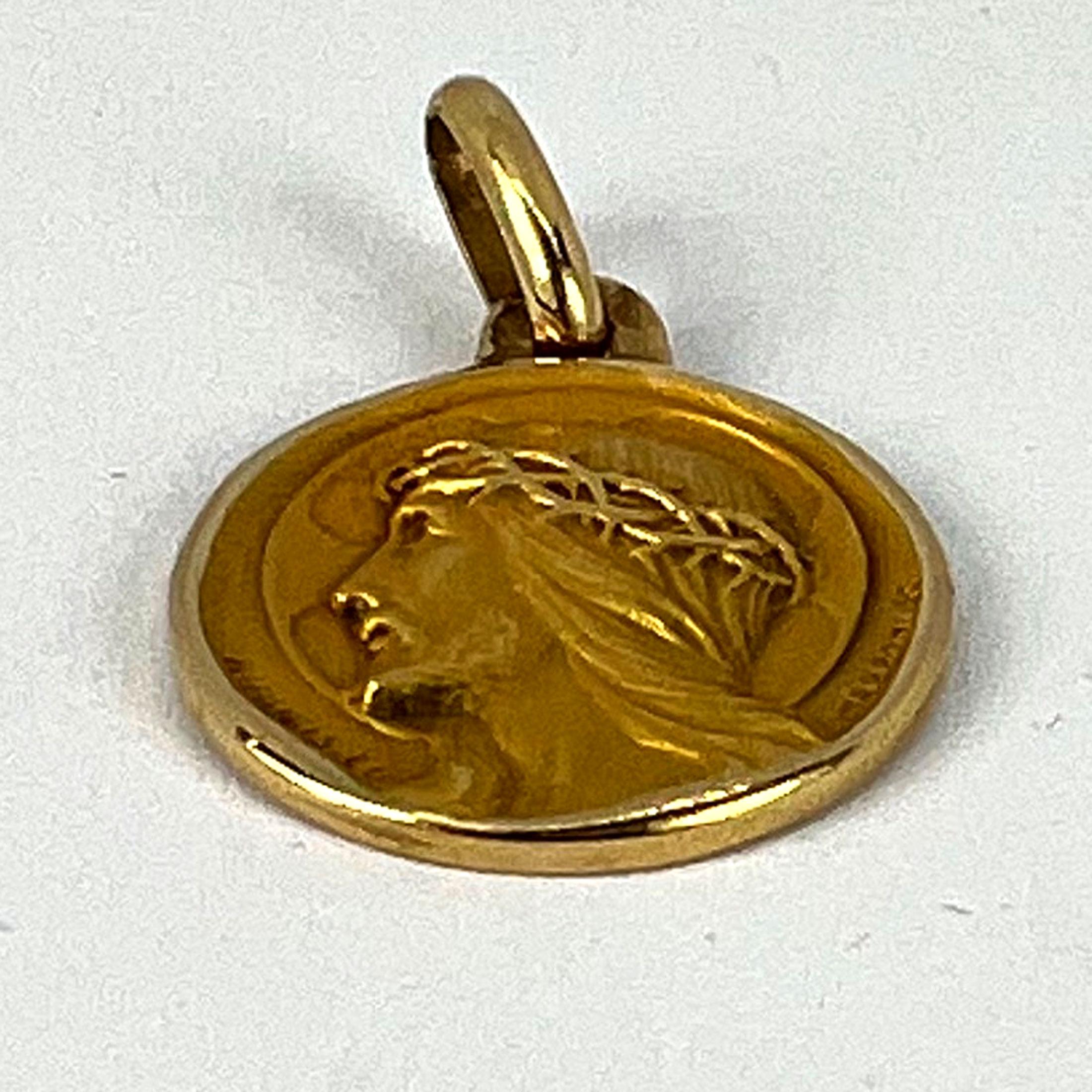 Französisch A. Augis Mazzoni Jesus Christus Dornenkrone  18K Gelbgold Gold Medal Anhänger im Angebot 9