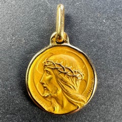 French Augis Mazzoni Jesus Christ Crown of Thorns  18K Yellow Gold Medal Pendant