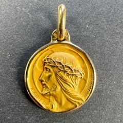 French Augis Mazzoni Jesus Christ Crown of Thorns  18K Yellow Gold Medal Pendant