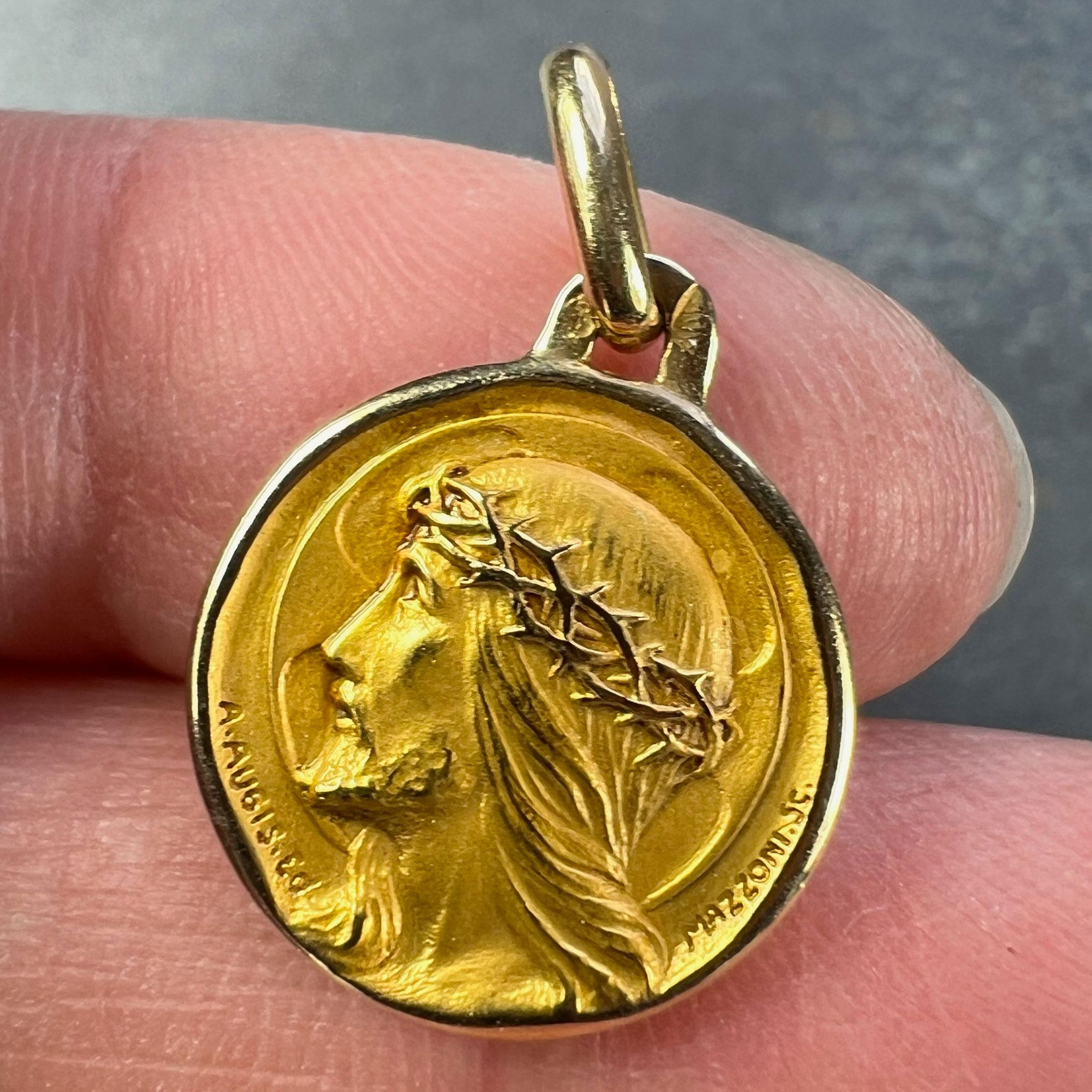 Französisch A. Augis Mazzoni Jesus Christus Dornenkrone  18K Gelbgold Gold Medal Anhänger im Angebot 1