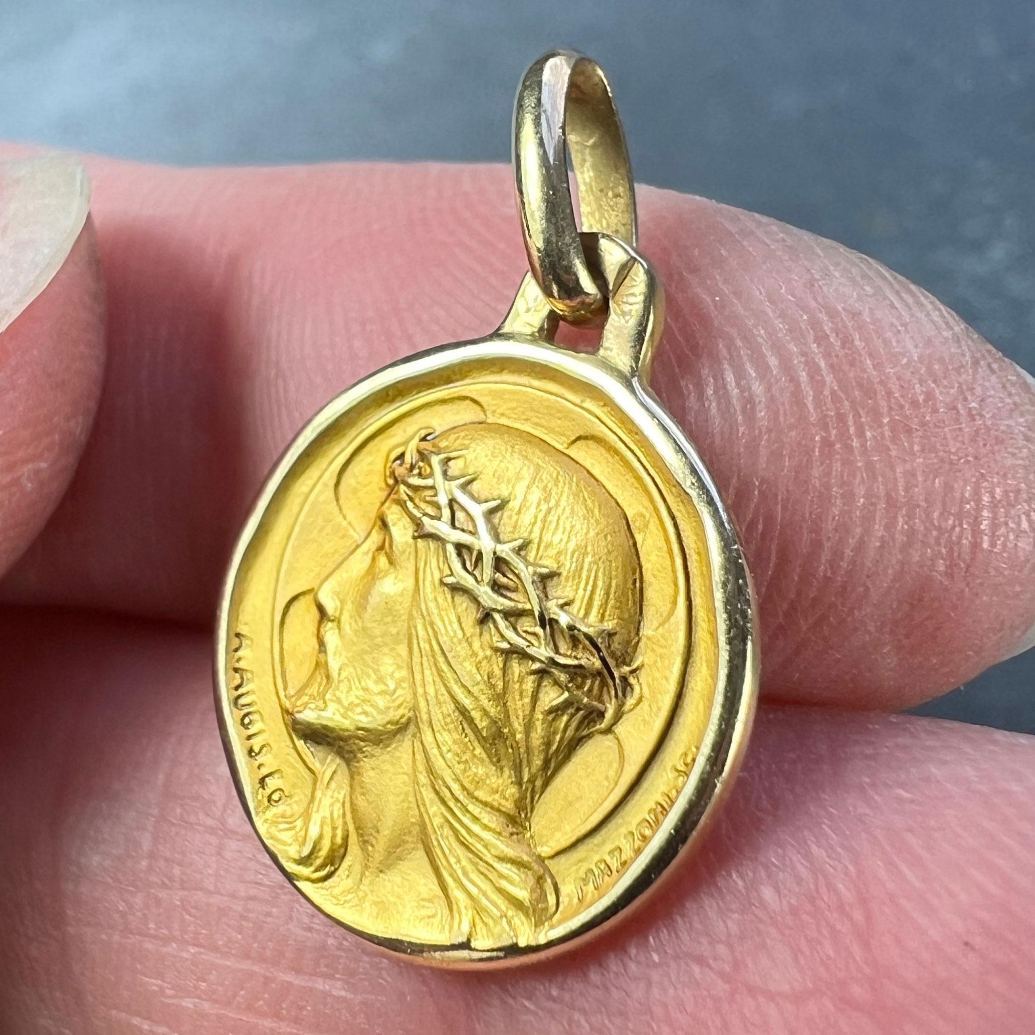 Französisch A. Augis Mazzoni Jesus Christus Dornenkrone  18K Gelbgold Gold Medal Anhänger im Angebot 2