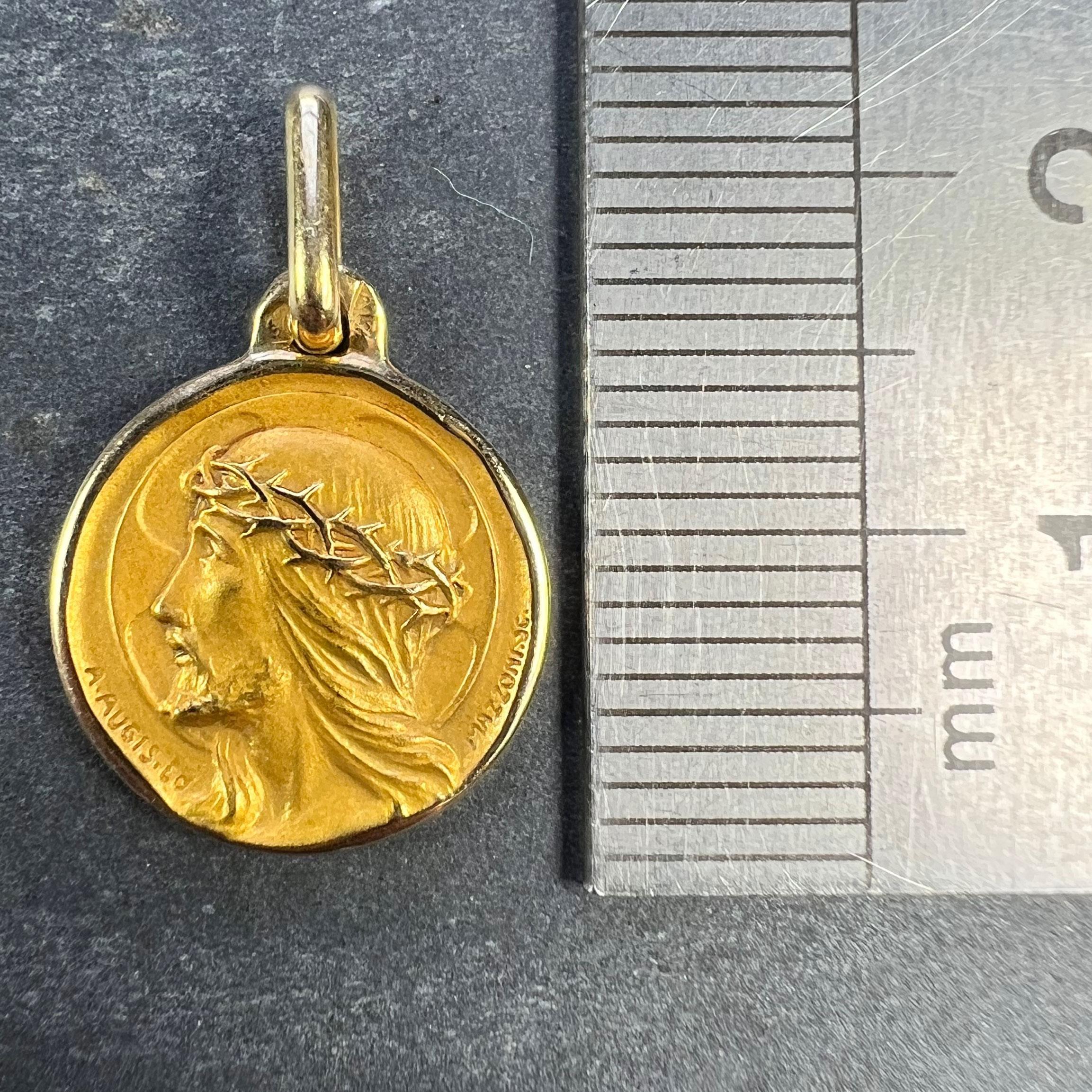 Französisch A. Augis Mazzoni Jesus Christus Dornenkrone  18K Gelbgold Gold Medal Anhänger im Angebot 5