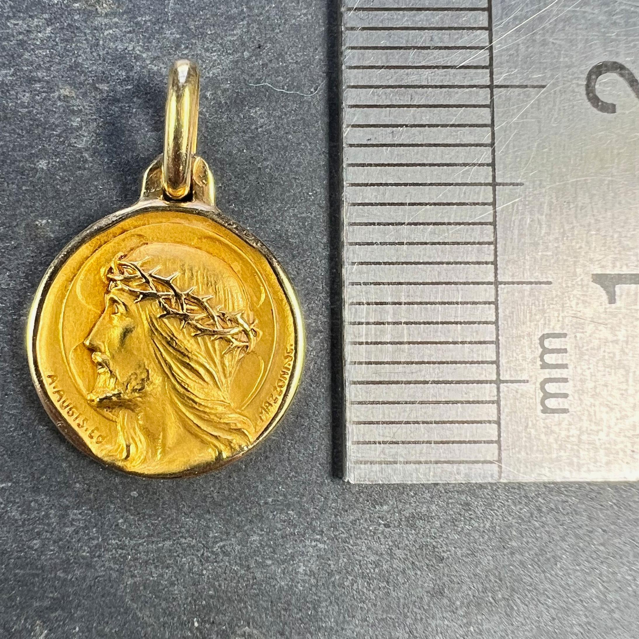 Französisch A. Augis Mazzoni Jesus Christus Dornenkrone  18K Gelbgold Gold Medal Anhänger im Angebot 5