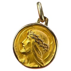 French Augis Mazzoni Jesus Christ Crown of Thorns  18K Yellow Gold Medal Pendant