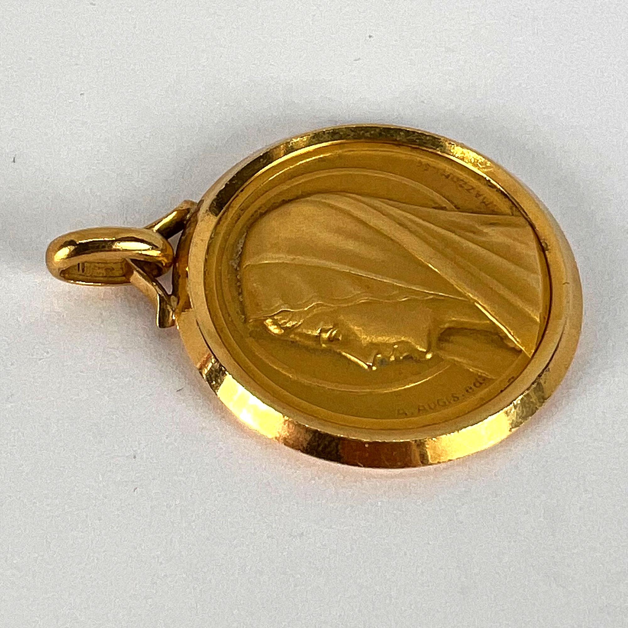 French Augis Mazzoni Virgin Mary 18K Yellow Gold Pendant For Sale 3
