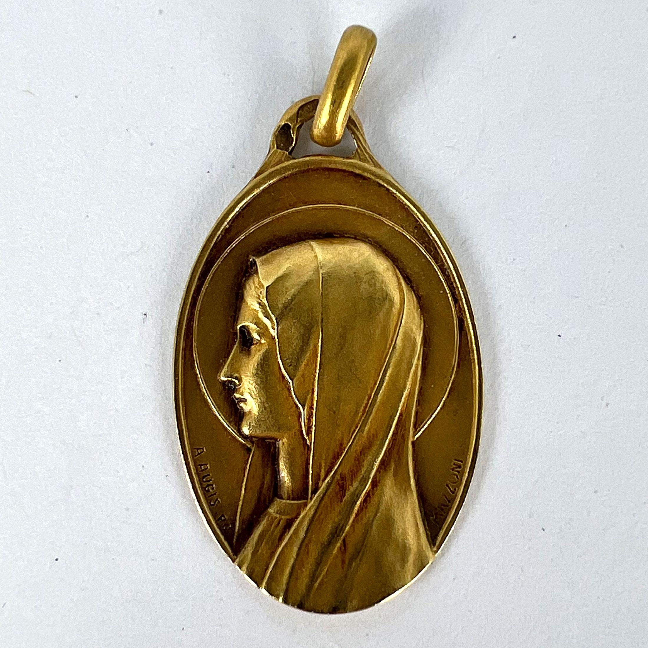 French Augis Mazzoni Virgin Mary 18K Yellow Gold Pendant For Sale 7