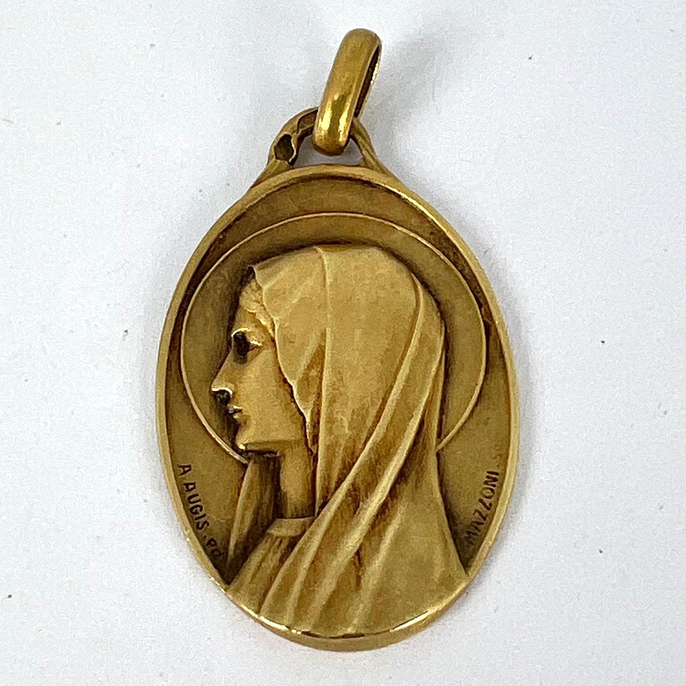 French Augis Mazzoni Virgin Mary 18K Yellow Gold Pendant For Sale 8
