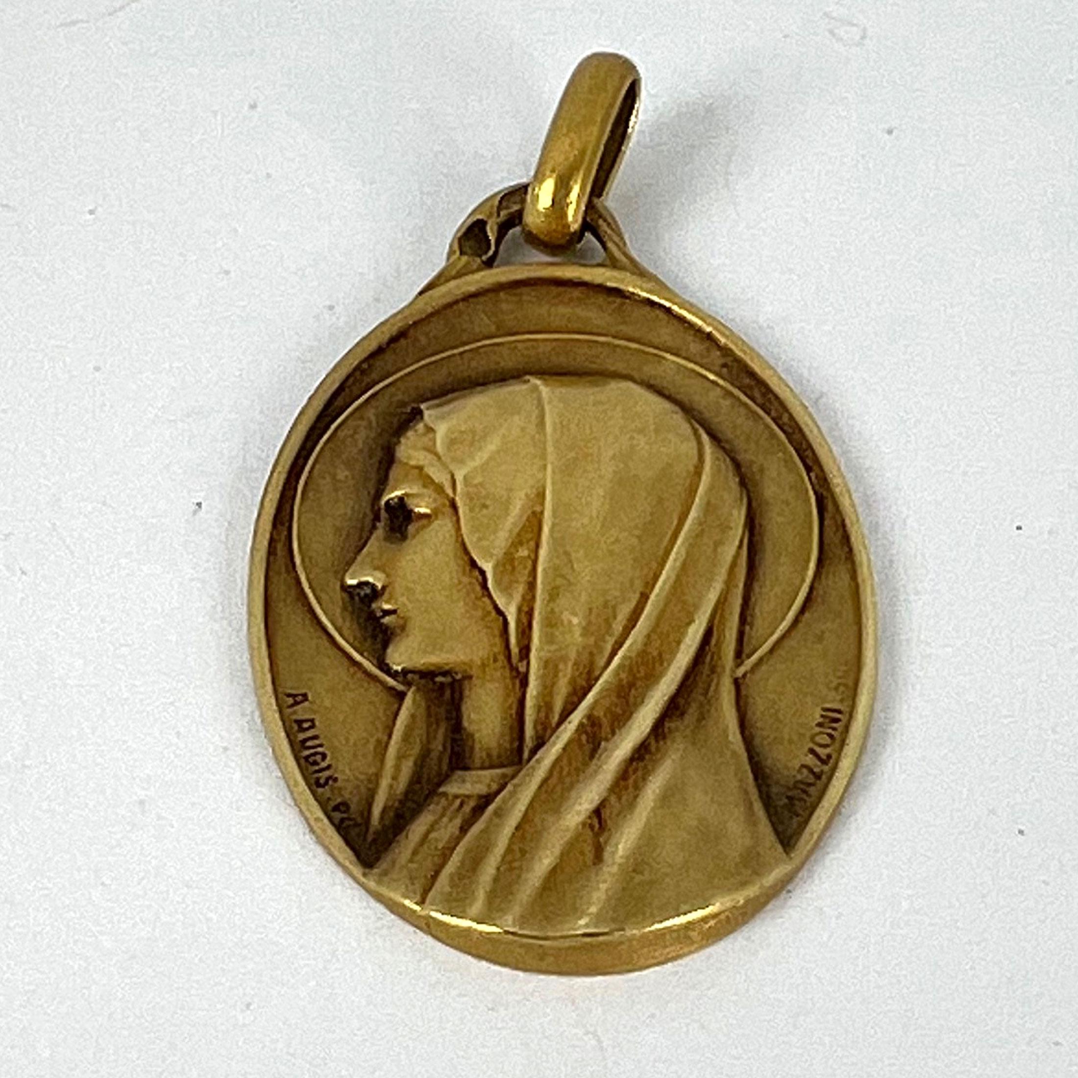 French Augis Mazzoni Virgin Mary 18K Yellow Gold Pendant For Sale 9
