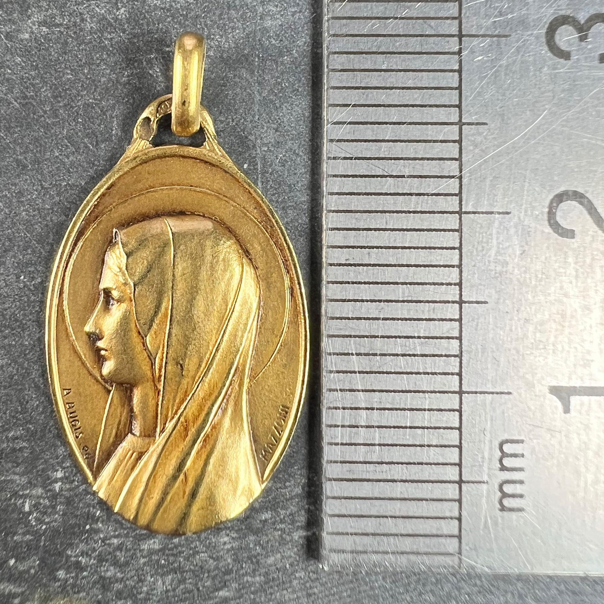 French Augis Mazzoni Virgin Mary 18K Yellow Gold Pendant For Sale 5