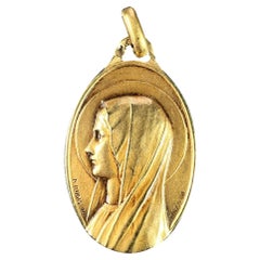 Vintage French Augis Mazzoni Virgin Mary 18K Yellow Gold Pendant