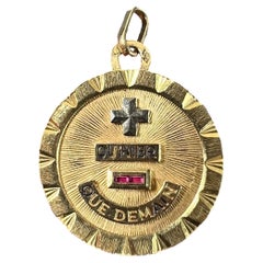 French Augis Plus Qu’Hier 18K Yellow White Gold Enamel Ruby Love Pendant