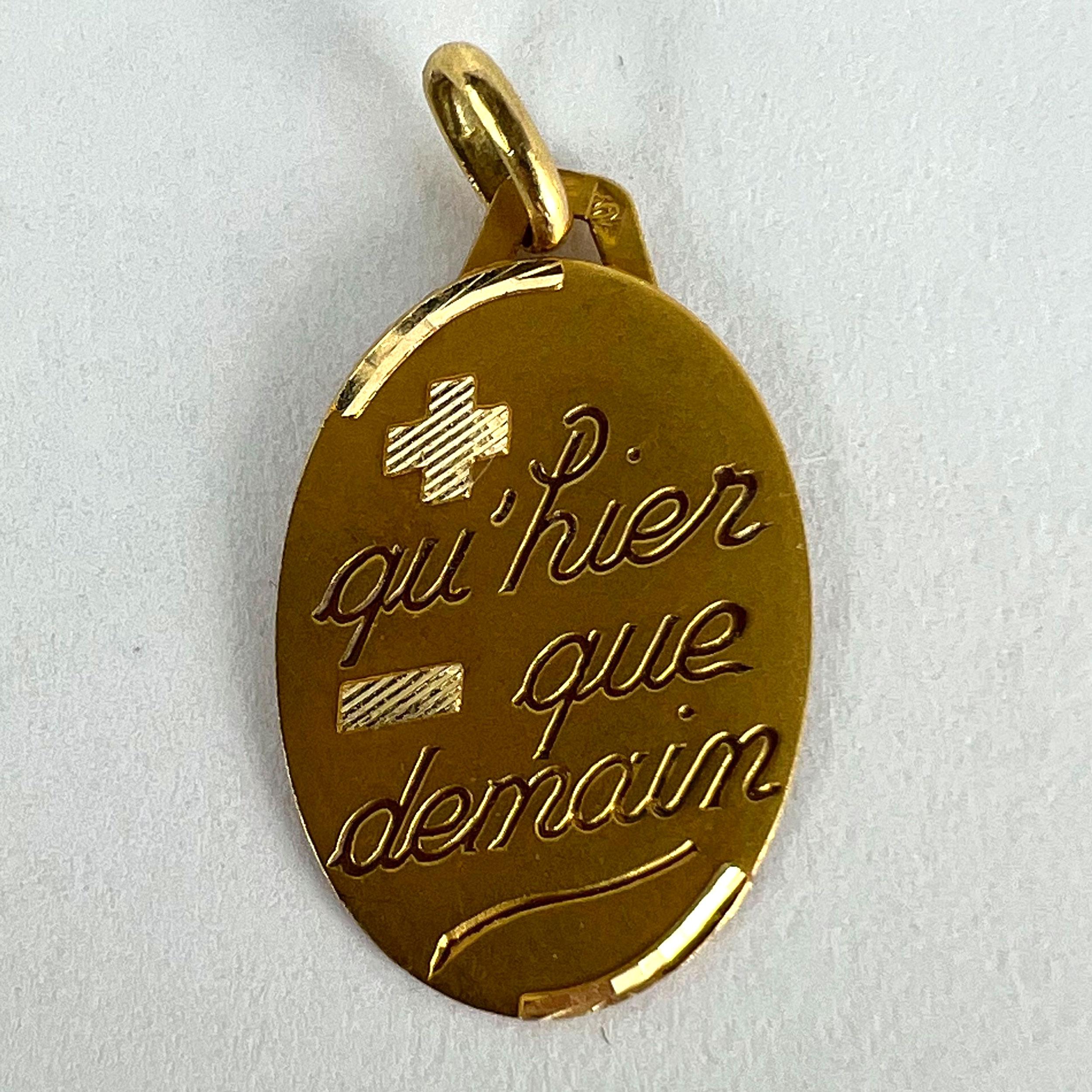 French Augis Plus Qu’Hier Oval 18K Yellow Gold Love Charm Pendant For Sale 4