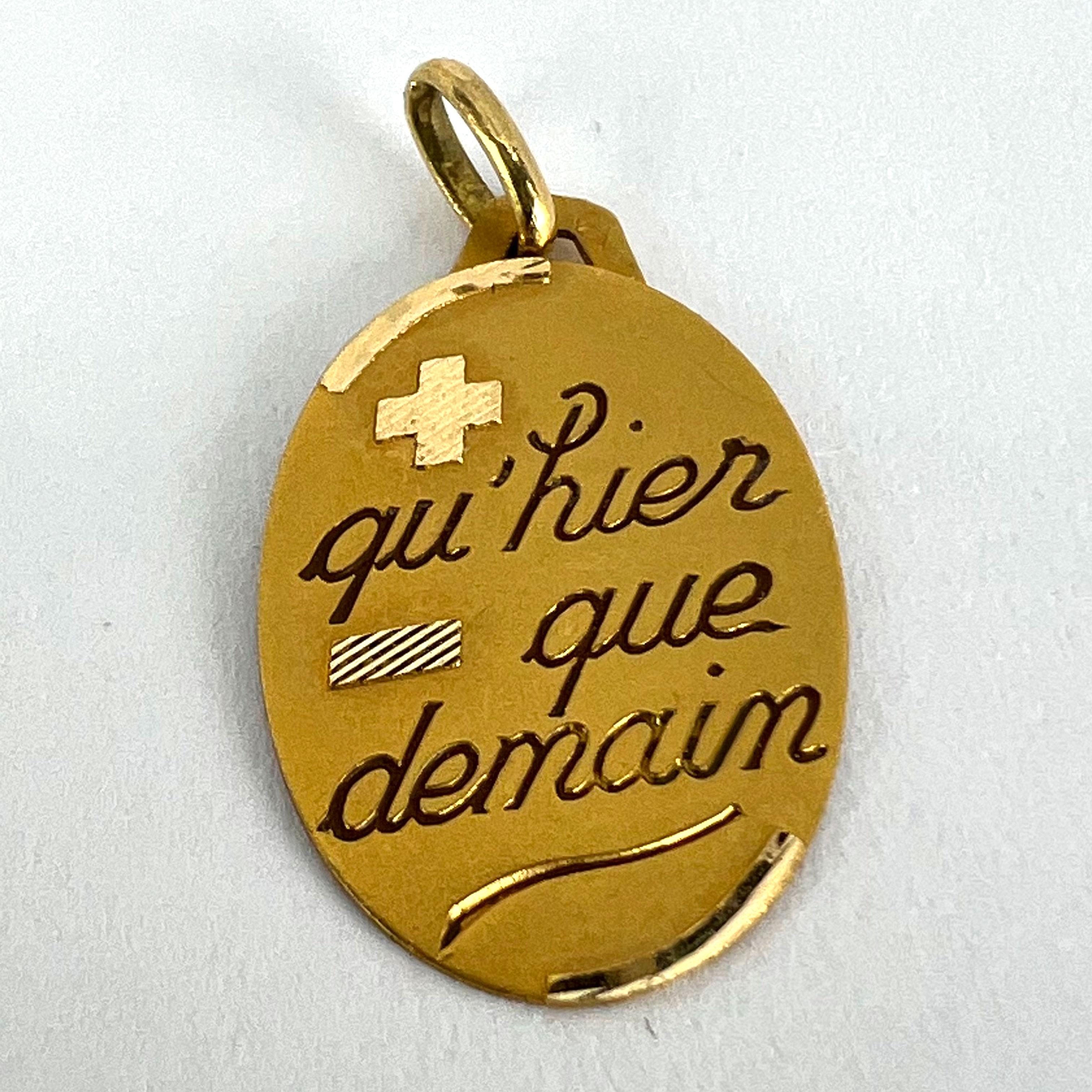French Augis Plus Qu’Hier Oval 18K Yellow Gold Love Charm Pendant For Sale 5