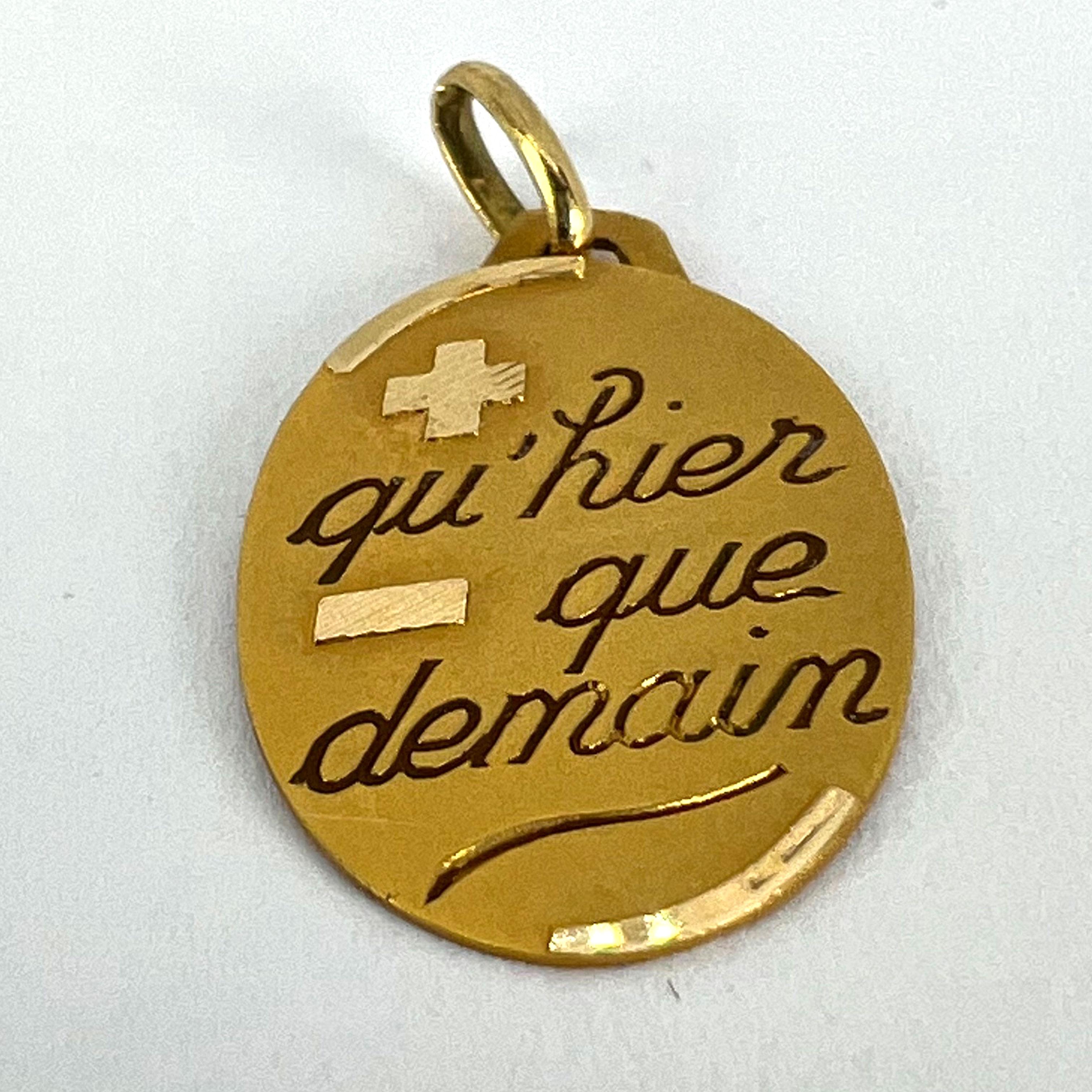 French Augis Plus Qu’Hier Oval 18K Yellow Gold Love Charm Pendant For Sale 6